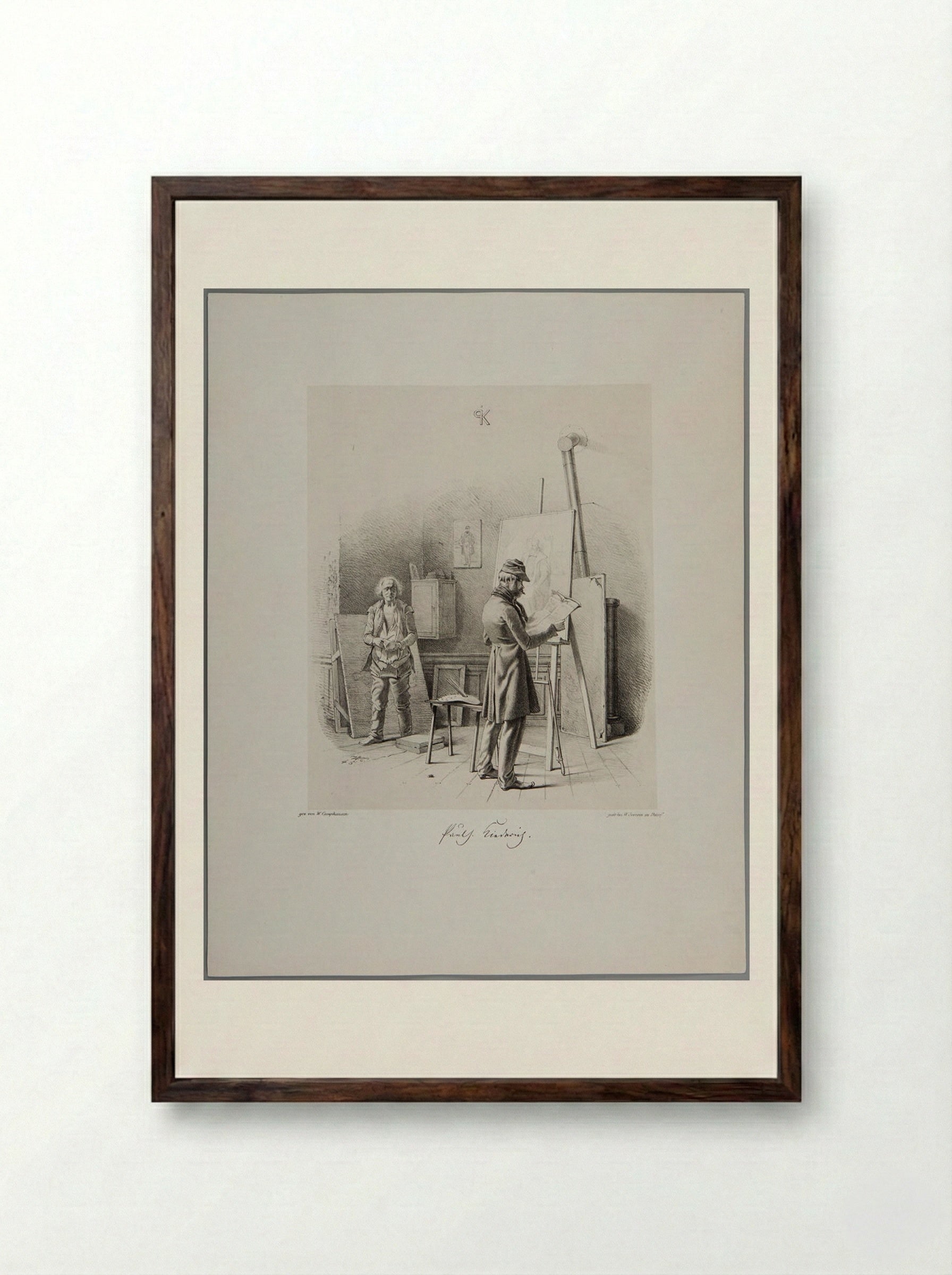 Paul Joseph Kiederich in His Studio - Wilhelm Camphausen - Framed Print Dark Wood
