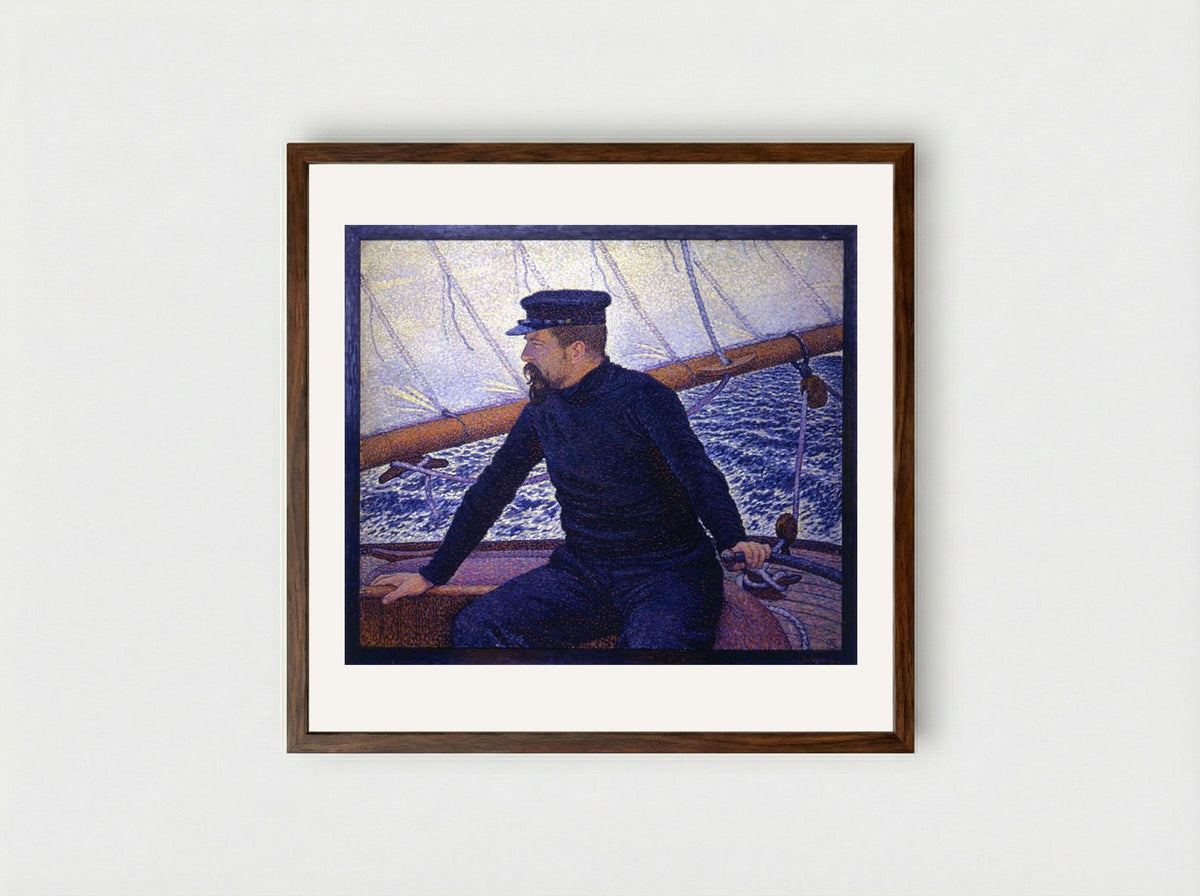 Paul Signac at the Helm of Olympia - Théo van Rysselberghe - Framed Print Dark Wood