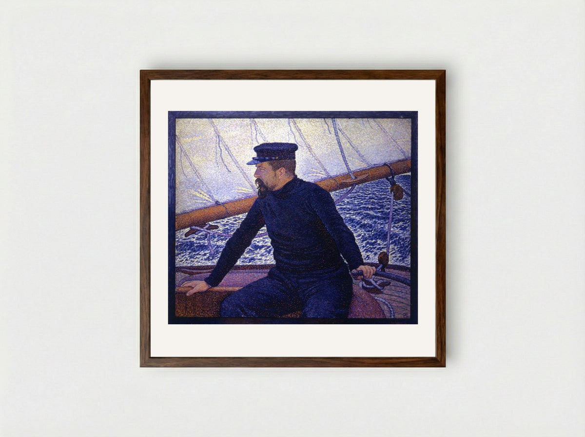 Paul Signac at the Helm of Olympia - Théo van Rysselberghe - Framed Print Dark Wood