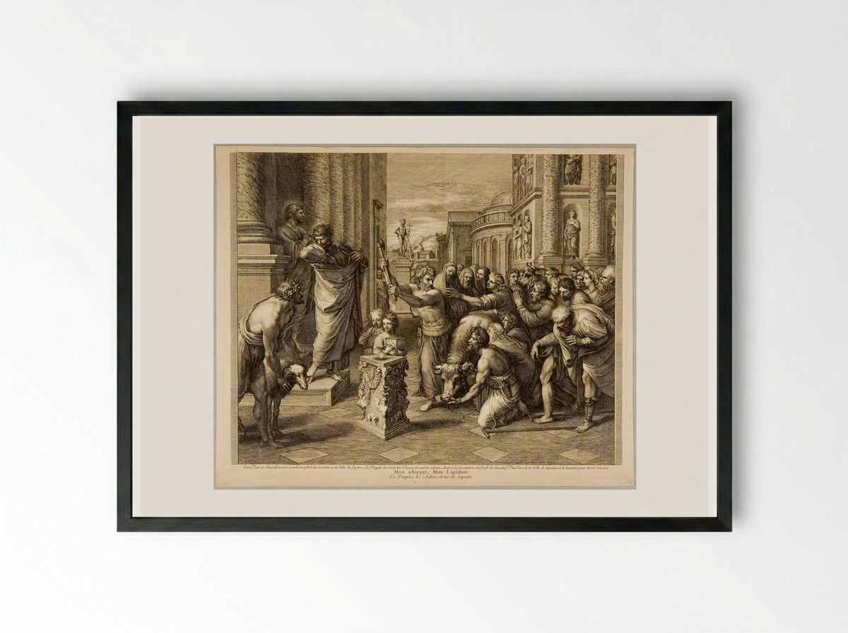 Paul and Barnabas at Lystra - Gérard Audran - Framed Print Black