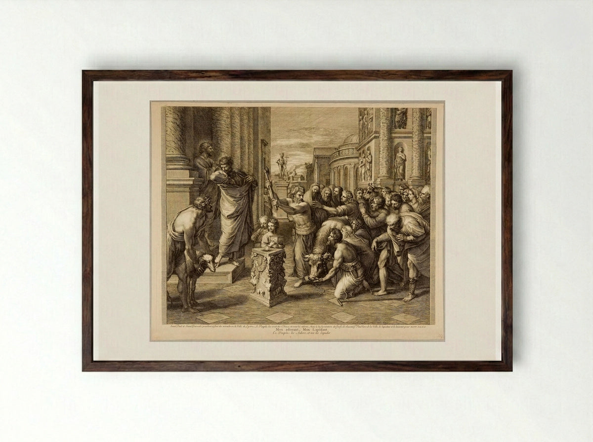 Paul and Barnabas at Lystra - Gérard Audran - Framed Print Dark Wood