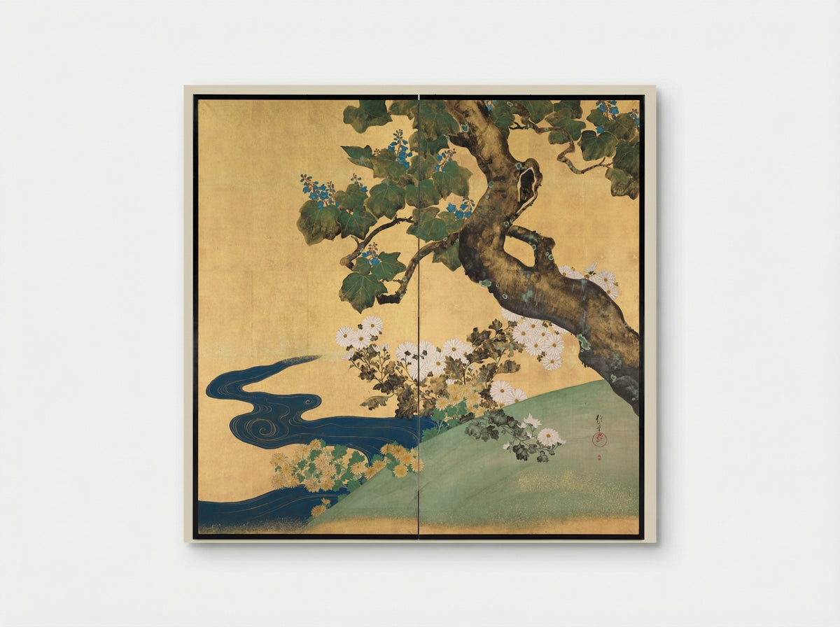 Paulownias and Chrysanthemums - Sakai Hōitsu - Poster