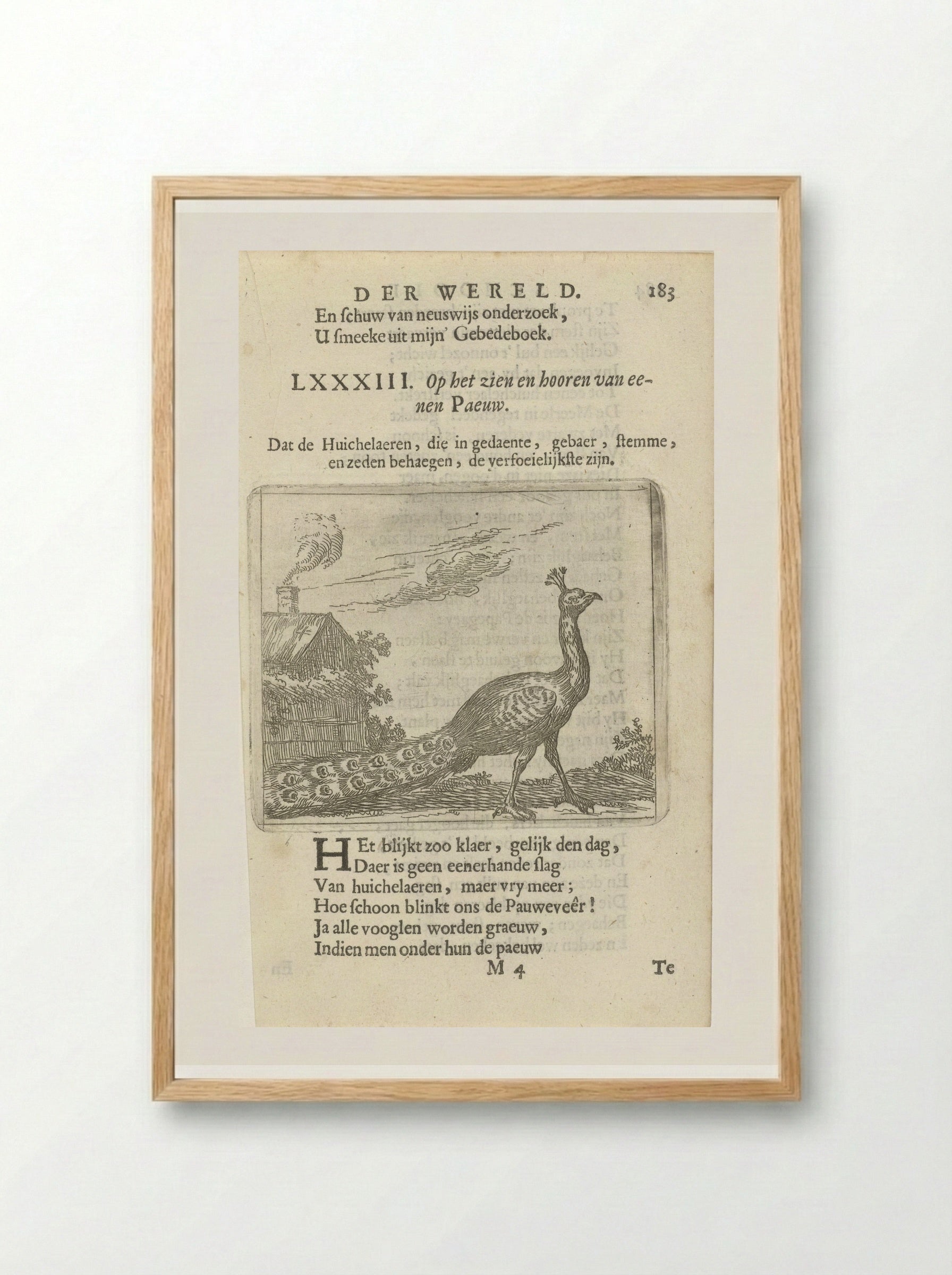 Pauw bij een huis (Peacock by a House) - Arnold Houbraken - Framed Print Wood