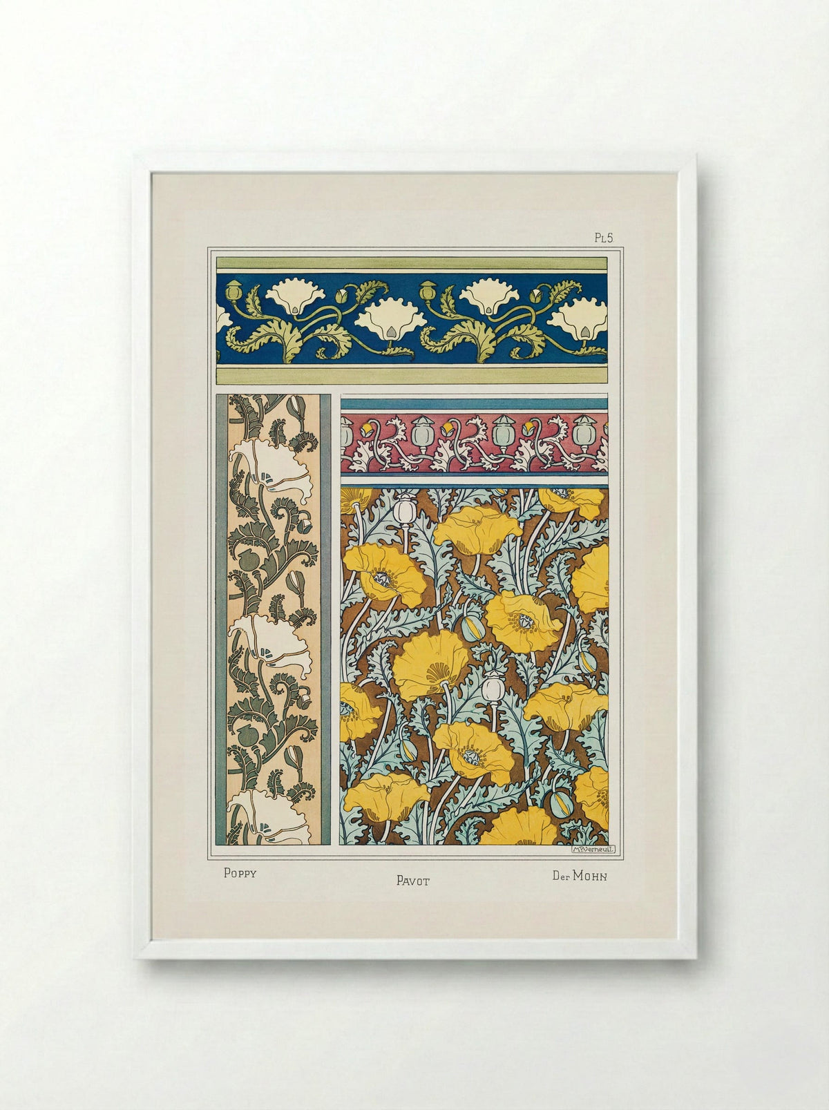 Pavot (Poppy) from La Plante et ses Applications ornementales - Maurice Pillard Verneuil - Framed Print White