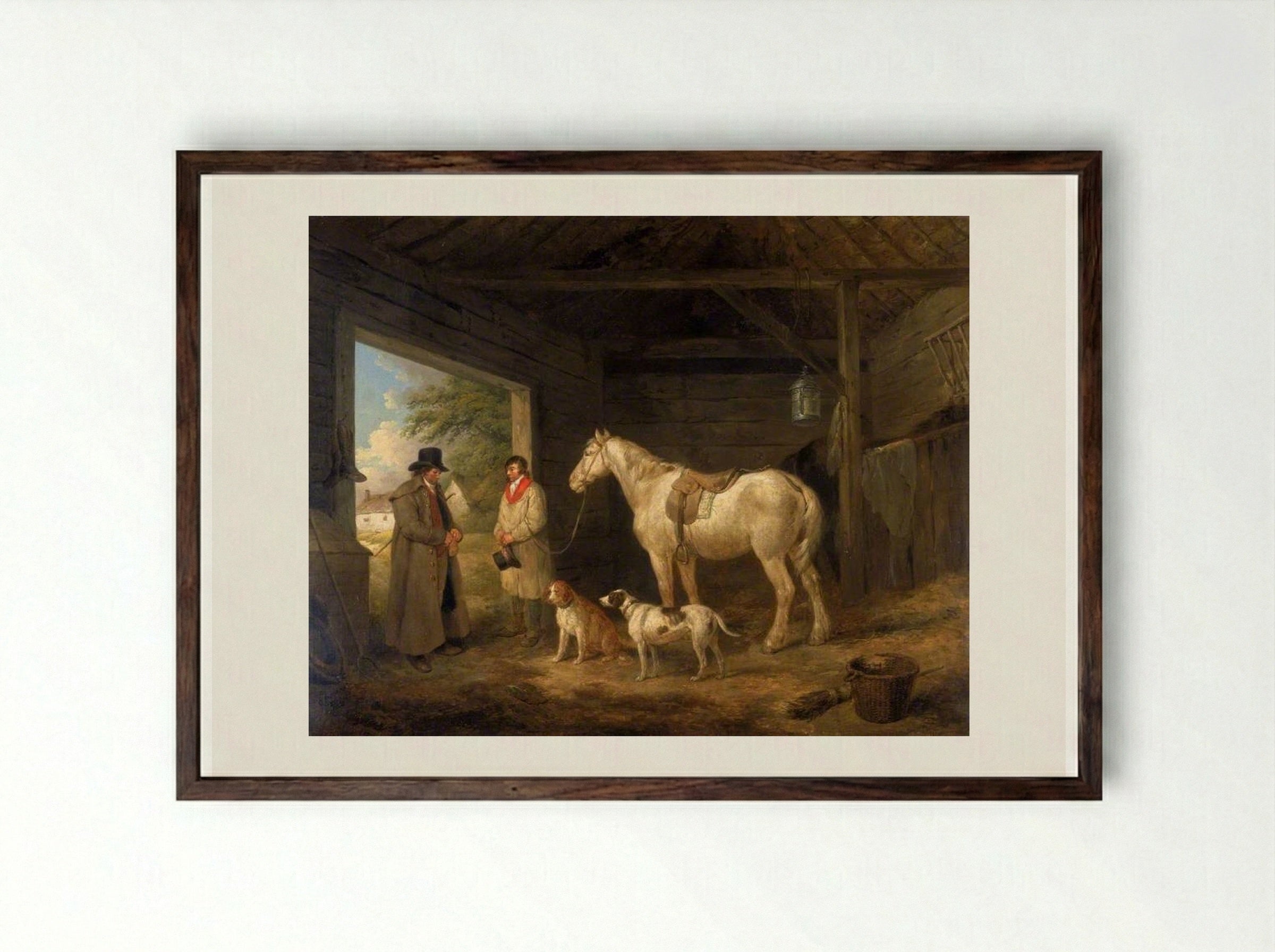 Paying the Ostler - George Morland - Framed Print Dark Wood