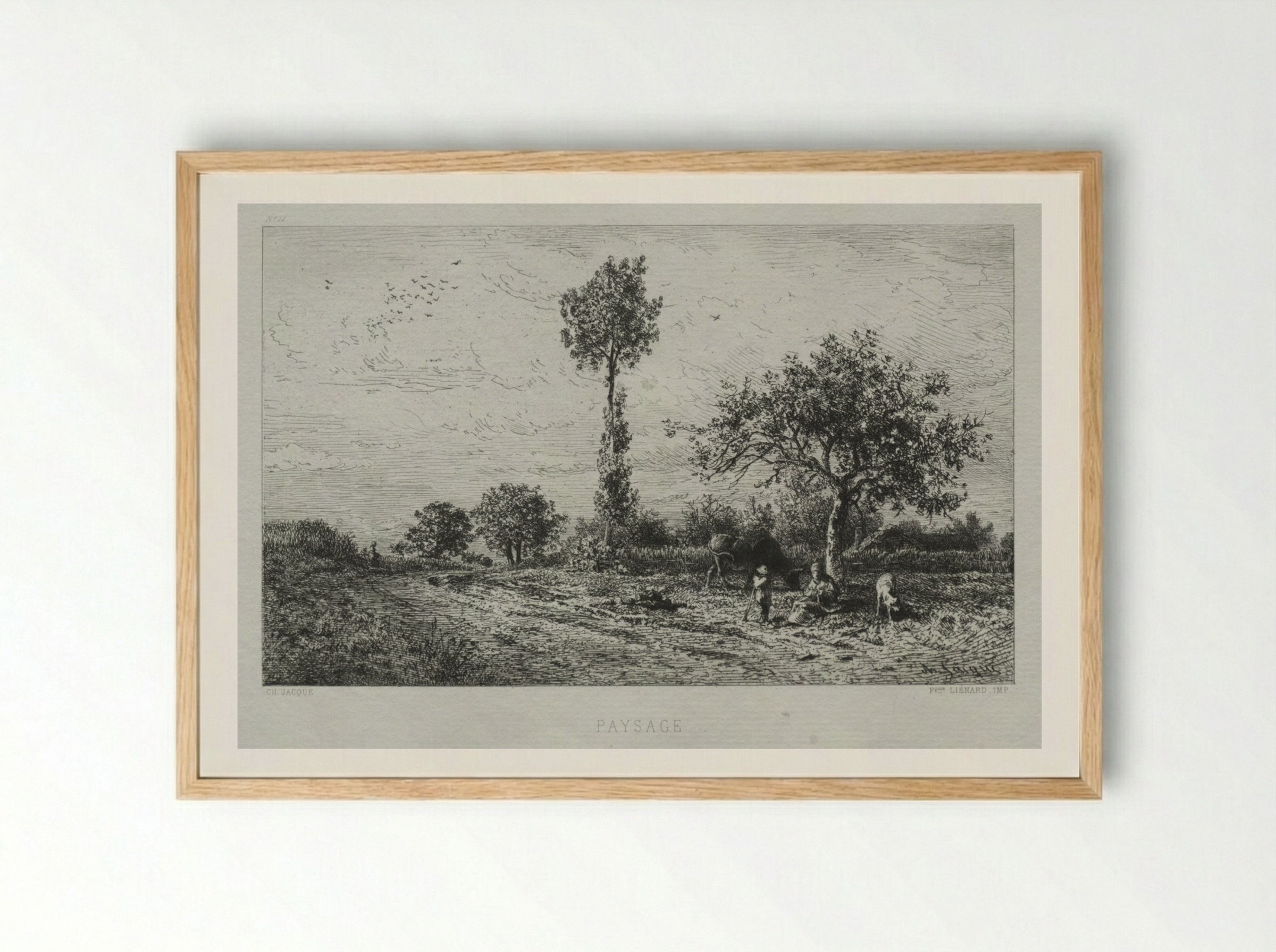 Paysage (Rural Scene with Figures) - Charles-Émile Jacque - Framed Print Wood