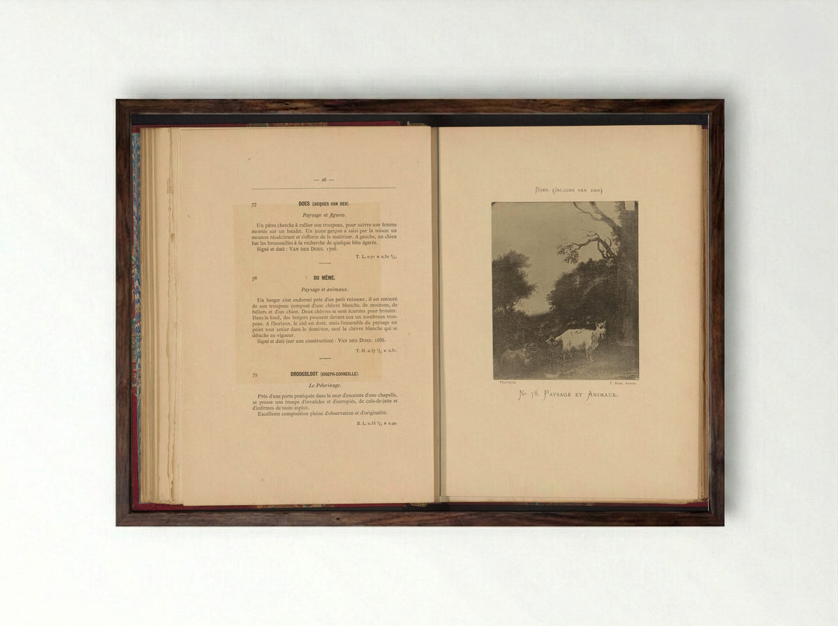 Paysage et animaux - Jacob van der Does (I) - Framed Print Dark Wood