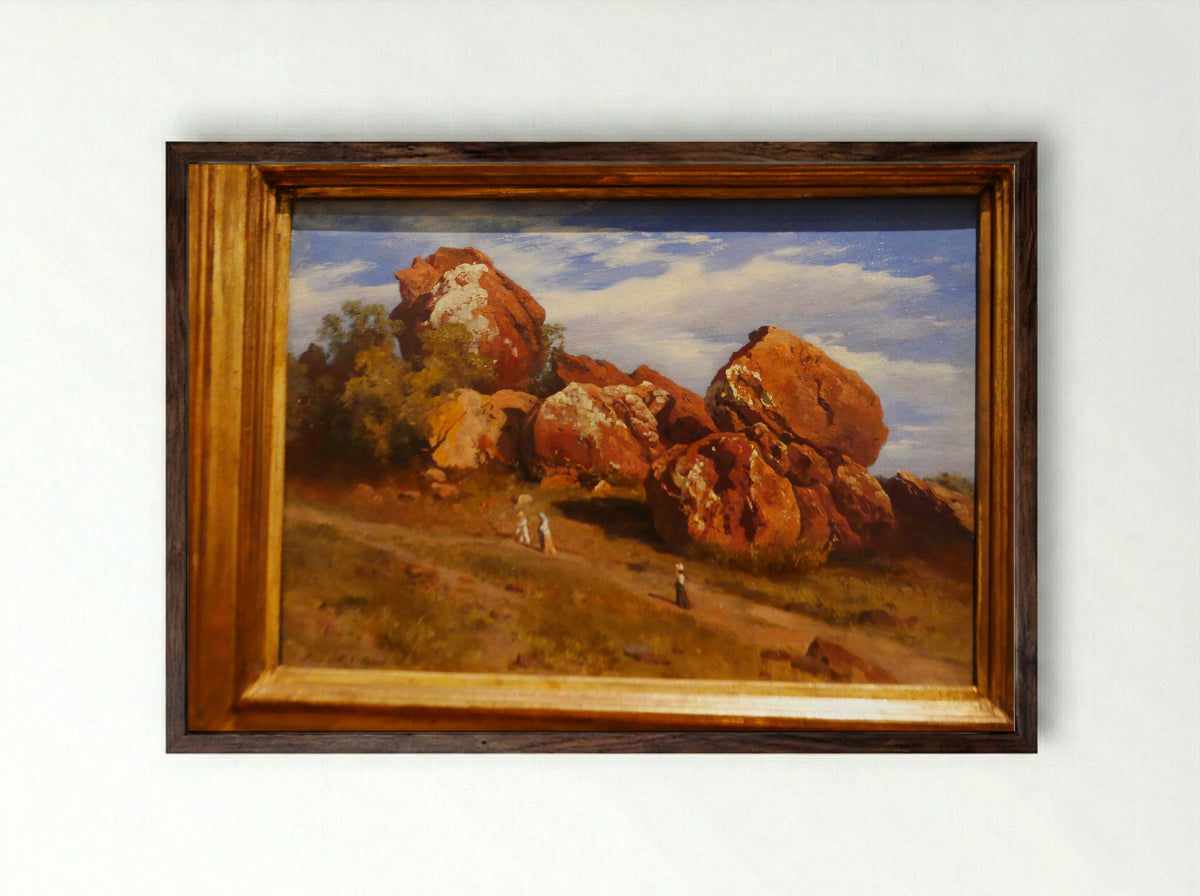 Peñascos del cerro de Atzacoalco - José María Velasco - Framed Print Dark Wood