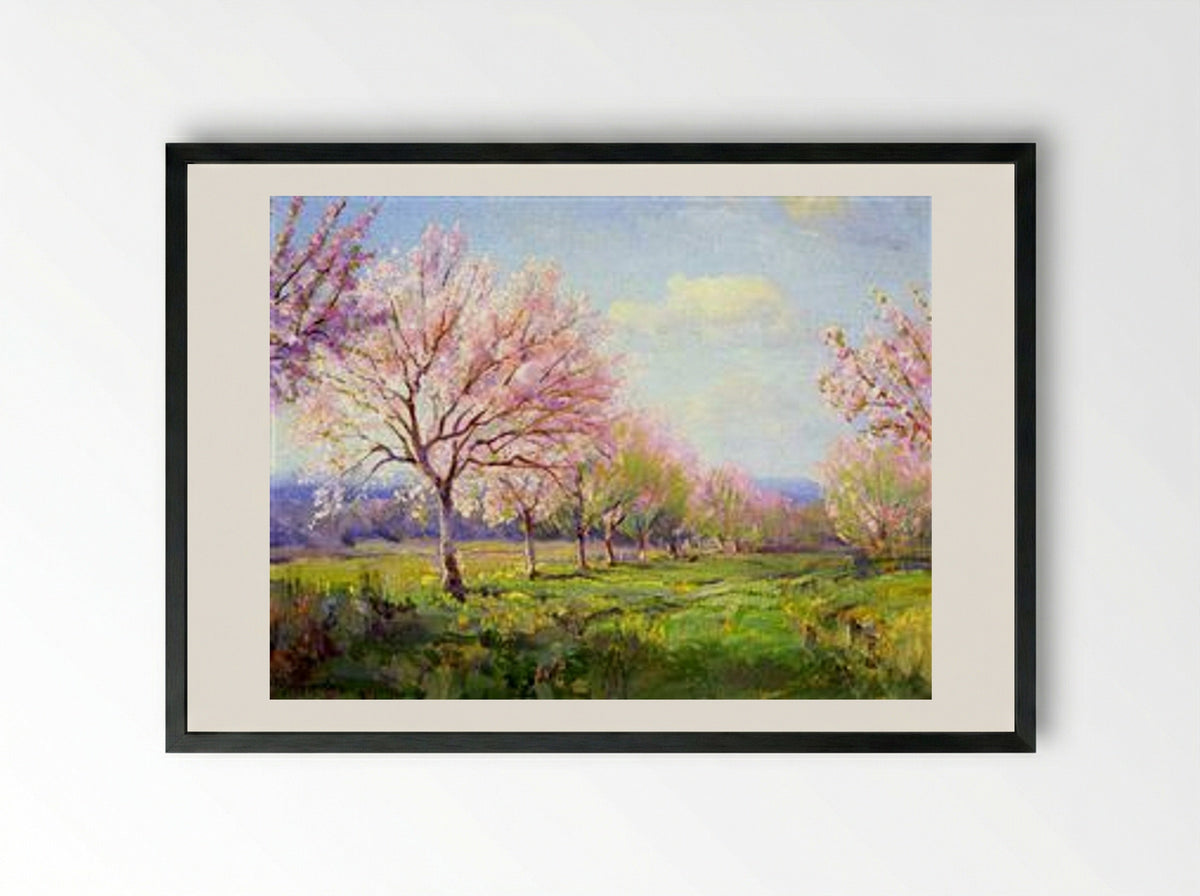 Peach Orchard on Mavericks Farm - Robert Julian Onderdonk - Framed Print Black