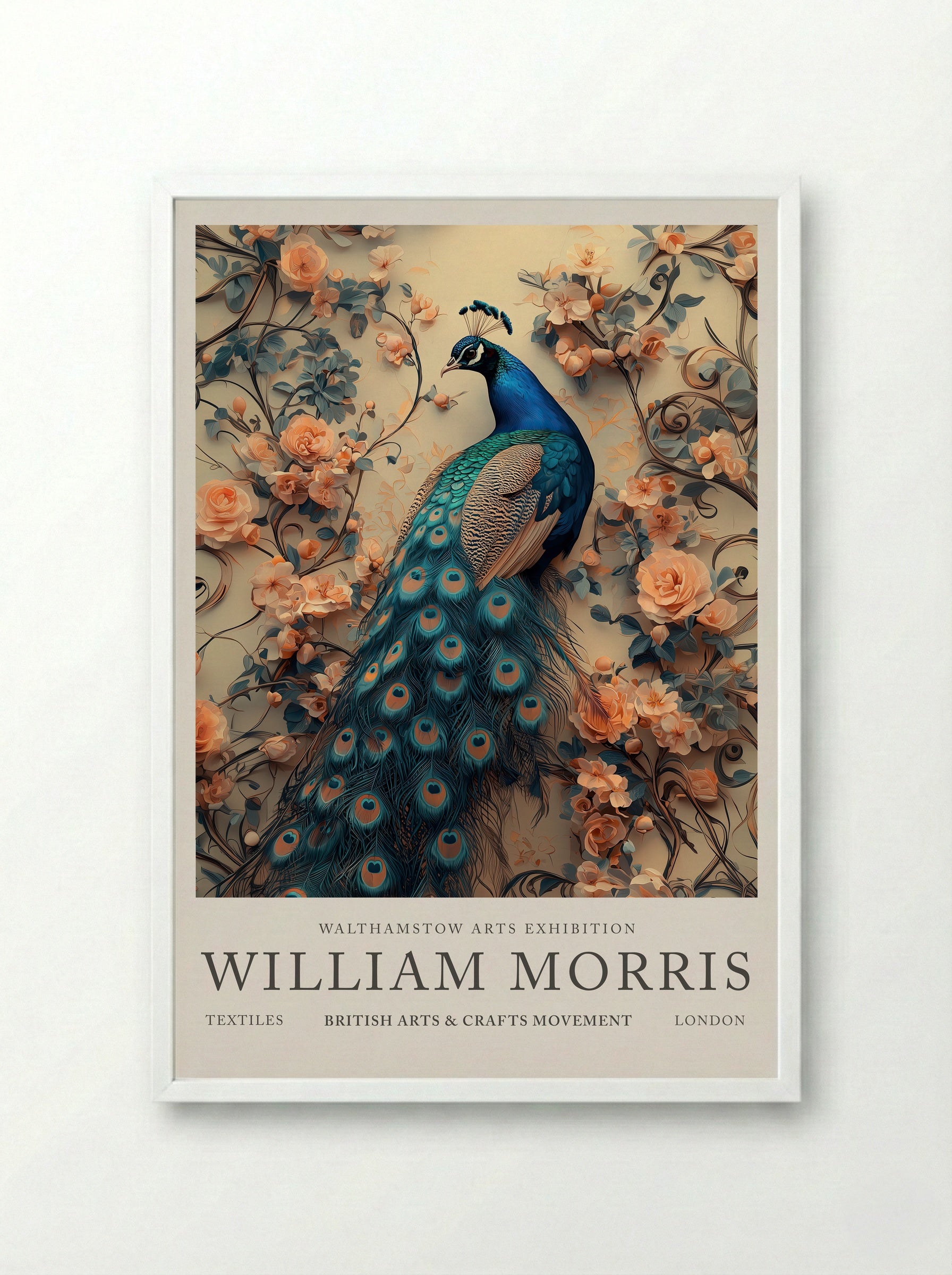 Peacock Splendor - William Morris - Framed Print White