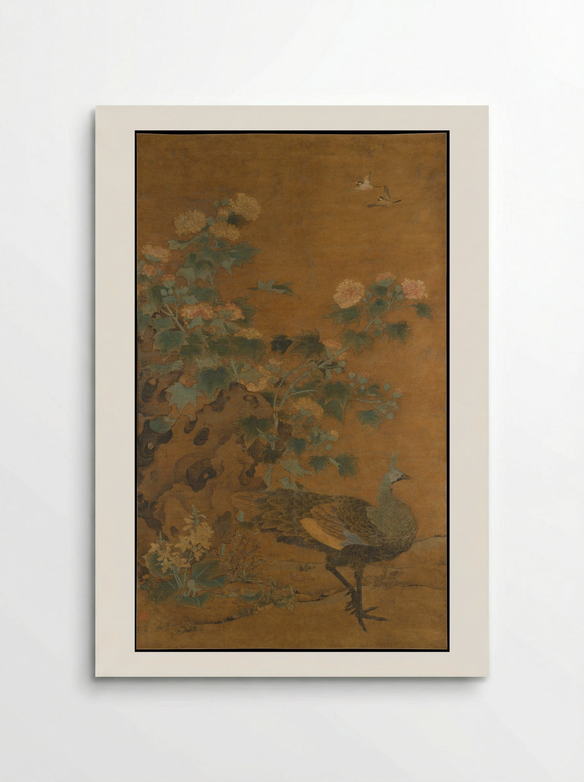 Peahen and Hibiscus - Bian Lu - Poster