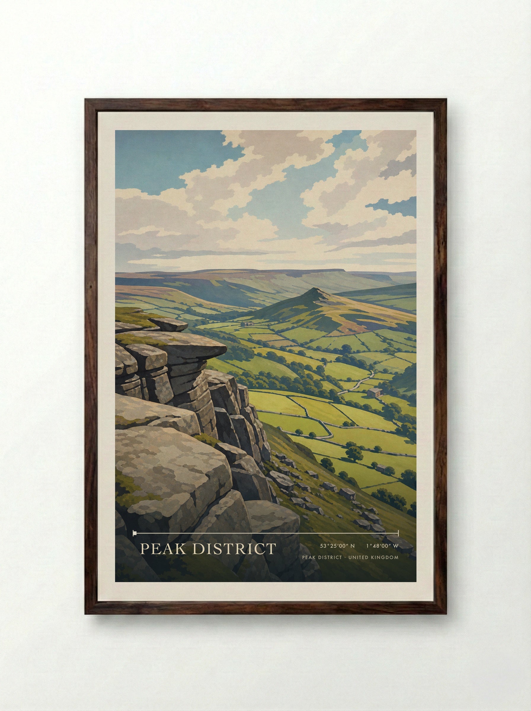 Peak District United Kingdom Travel Poster - Framed Print Dark Wood