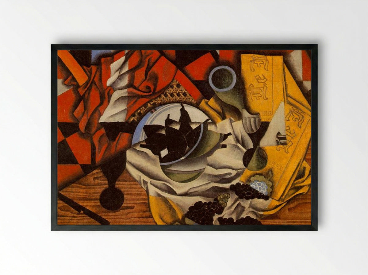 Pears and Grapes on a Table - Juan Gris - Framed Print Black
