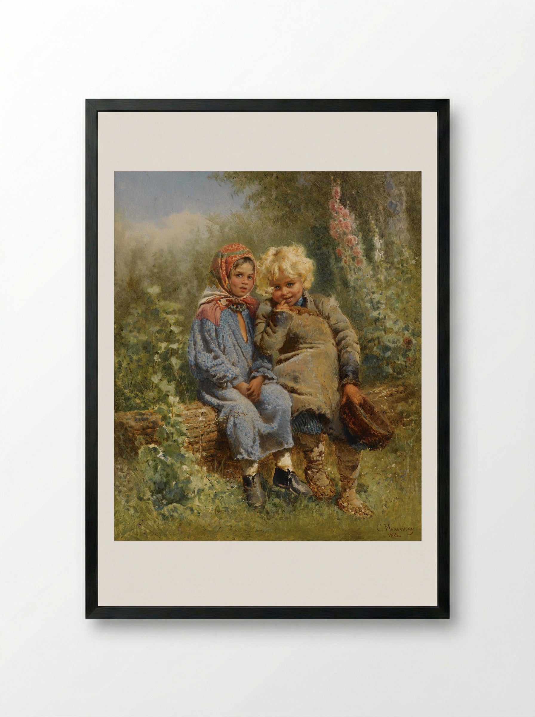 Peasant Children at Rest - Konstantin Makovsky - Framed Print Black