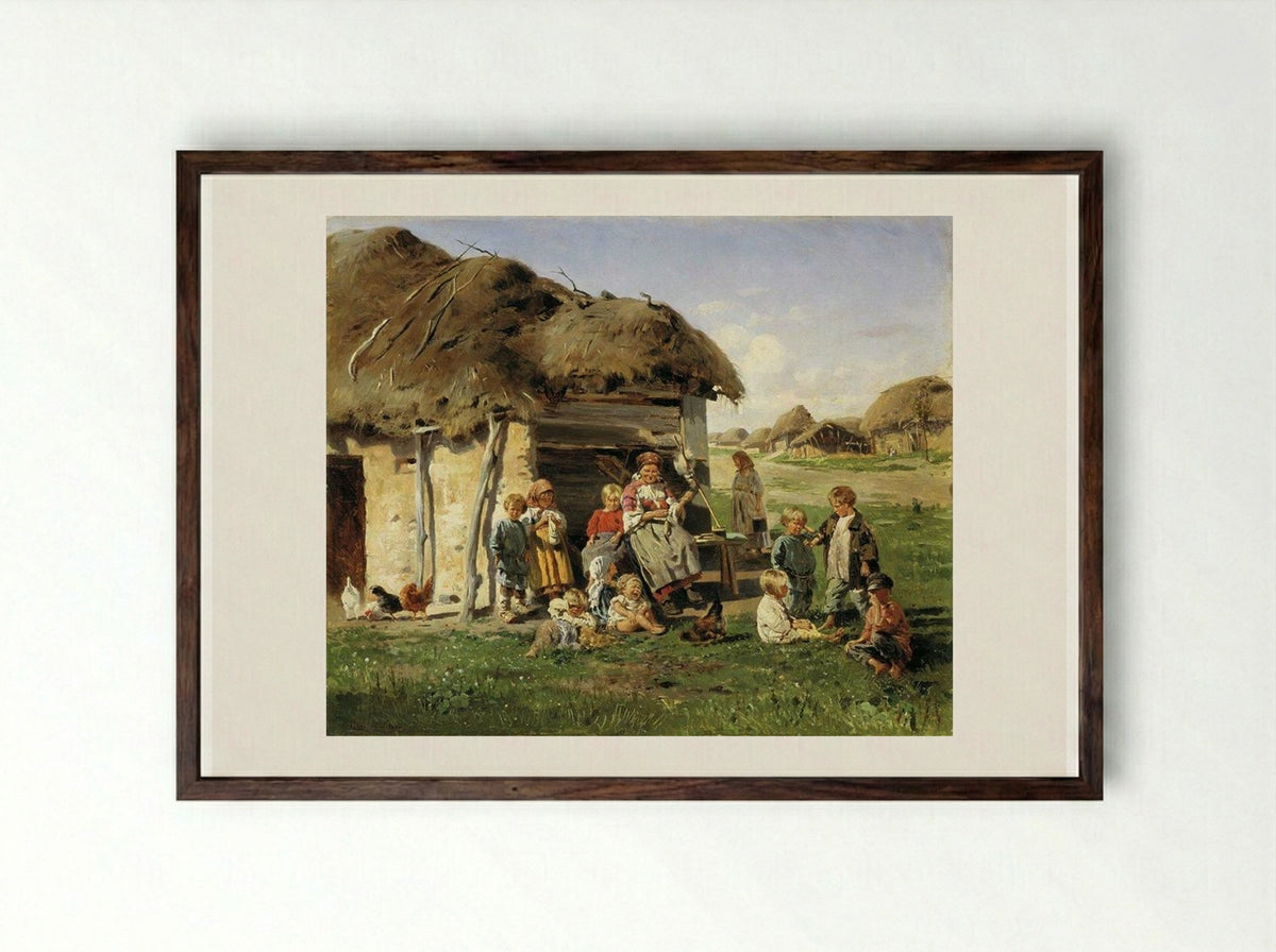 Peasant Children - Vladimir Makovsky - Framed Print Dark Wood