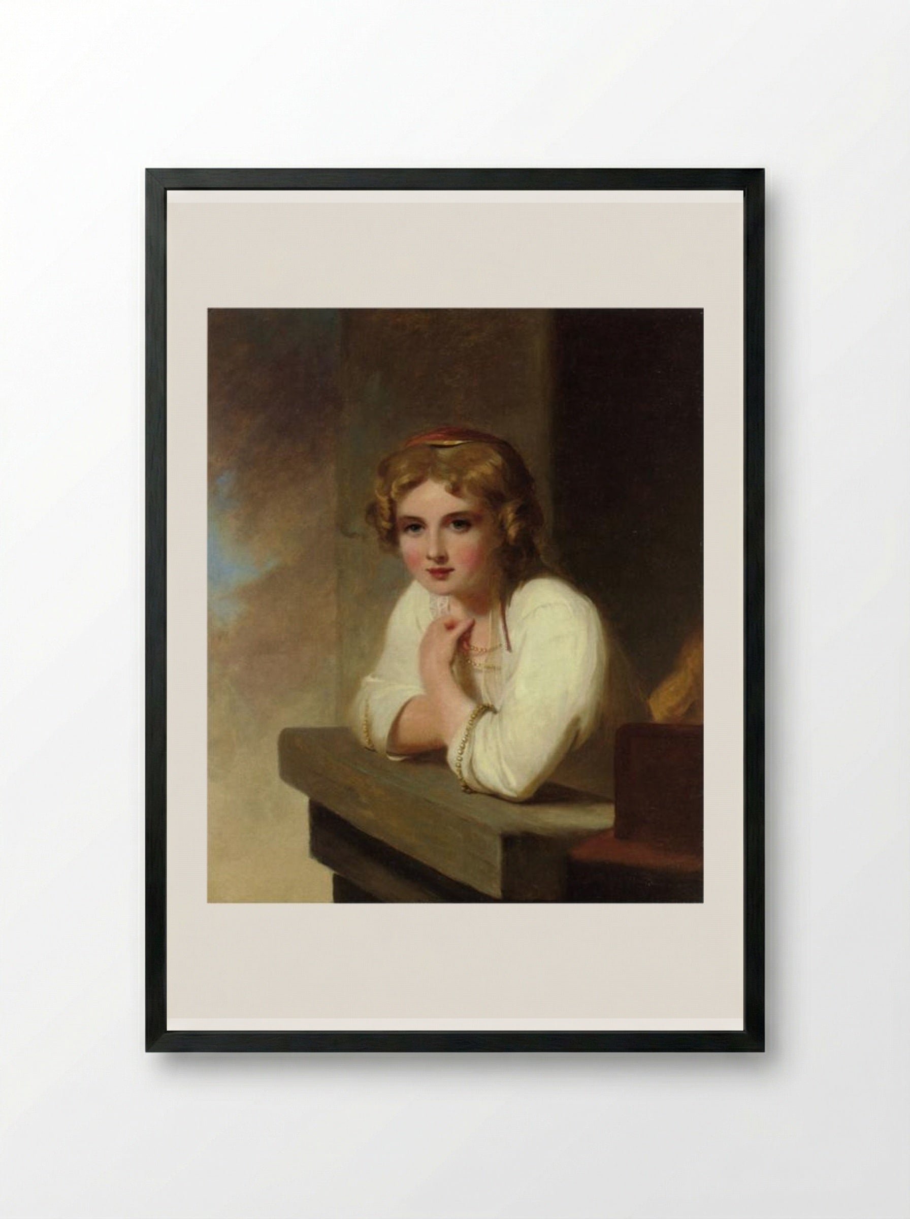 Peasant Girl (after Rembrandt's 'Young Girl Leaning on a Windowsill') - Thomas Sully - Framed Print Black