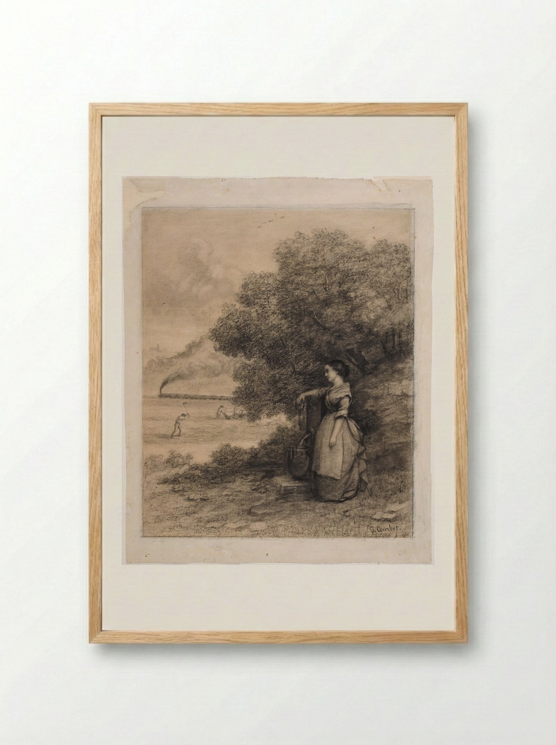 Peasant Girl by a Pump - Gustave Courbet - Framed Print Wood