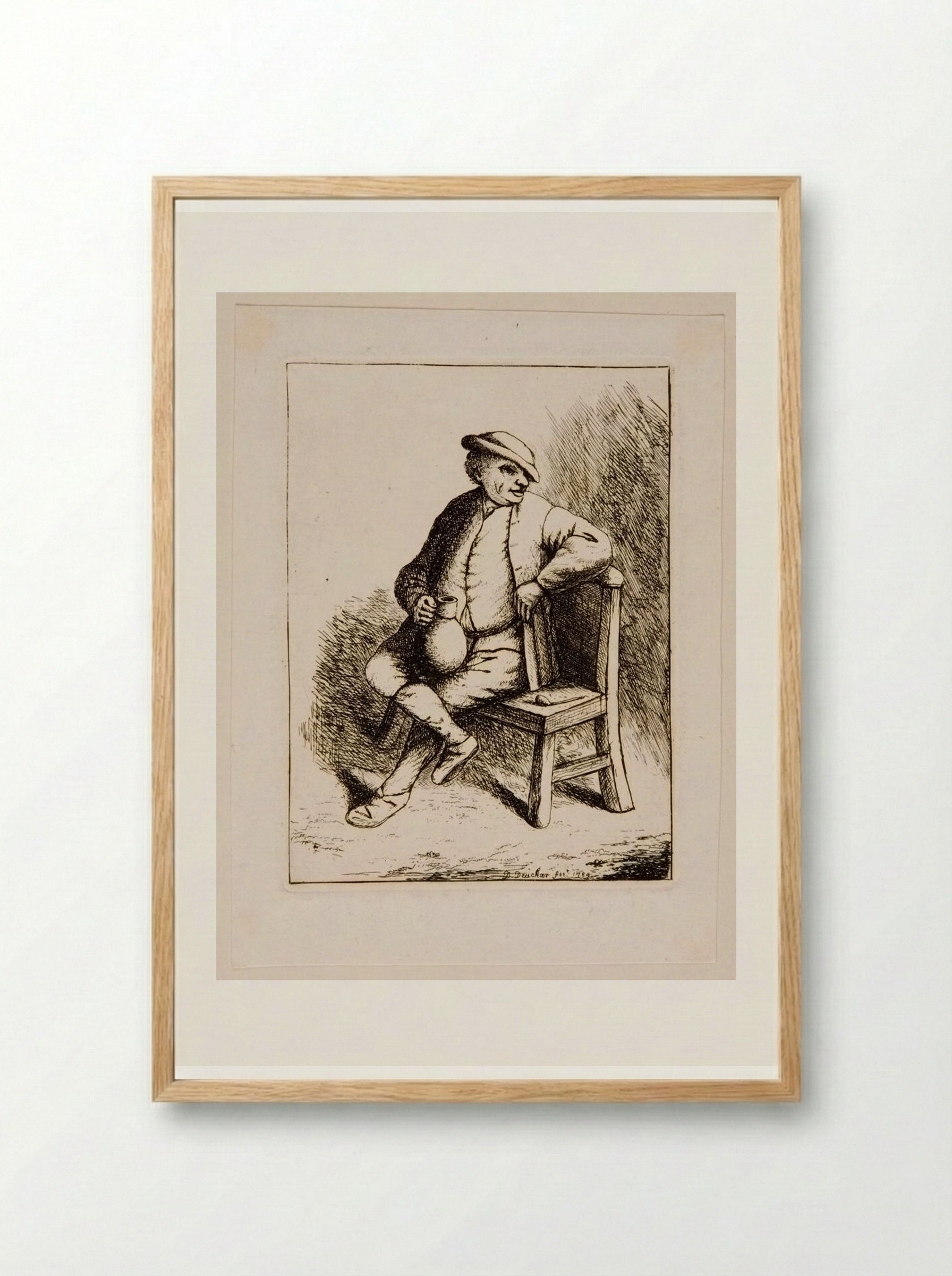 Peasant Seated Holding a Jug - David Deuchar - Framed Print Wood