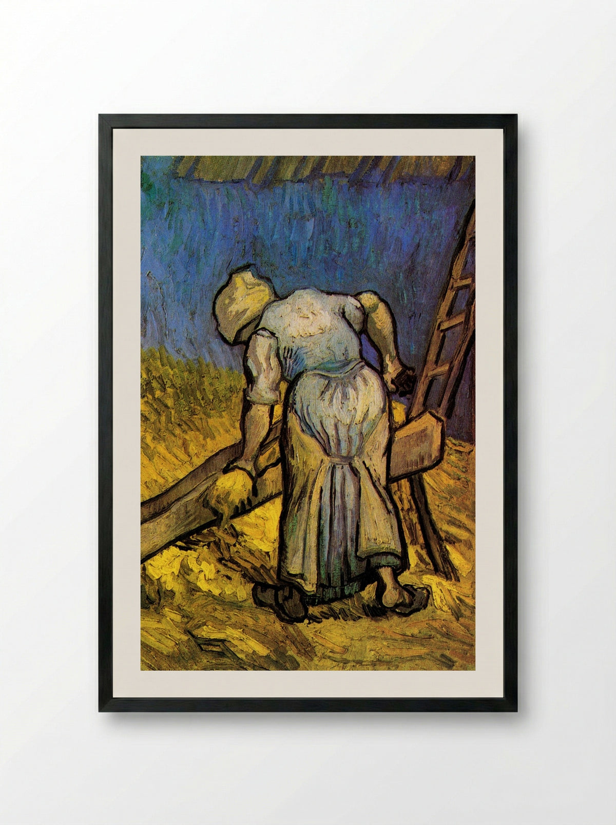 Peasant Woman Cutting Straw (after Millet) - Vincent van Gogh - Framed Print Black