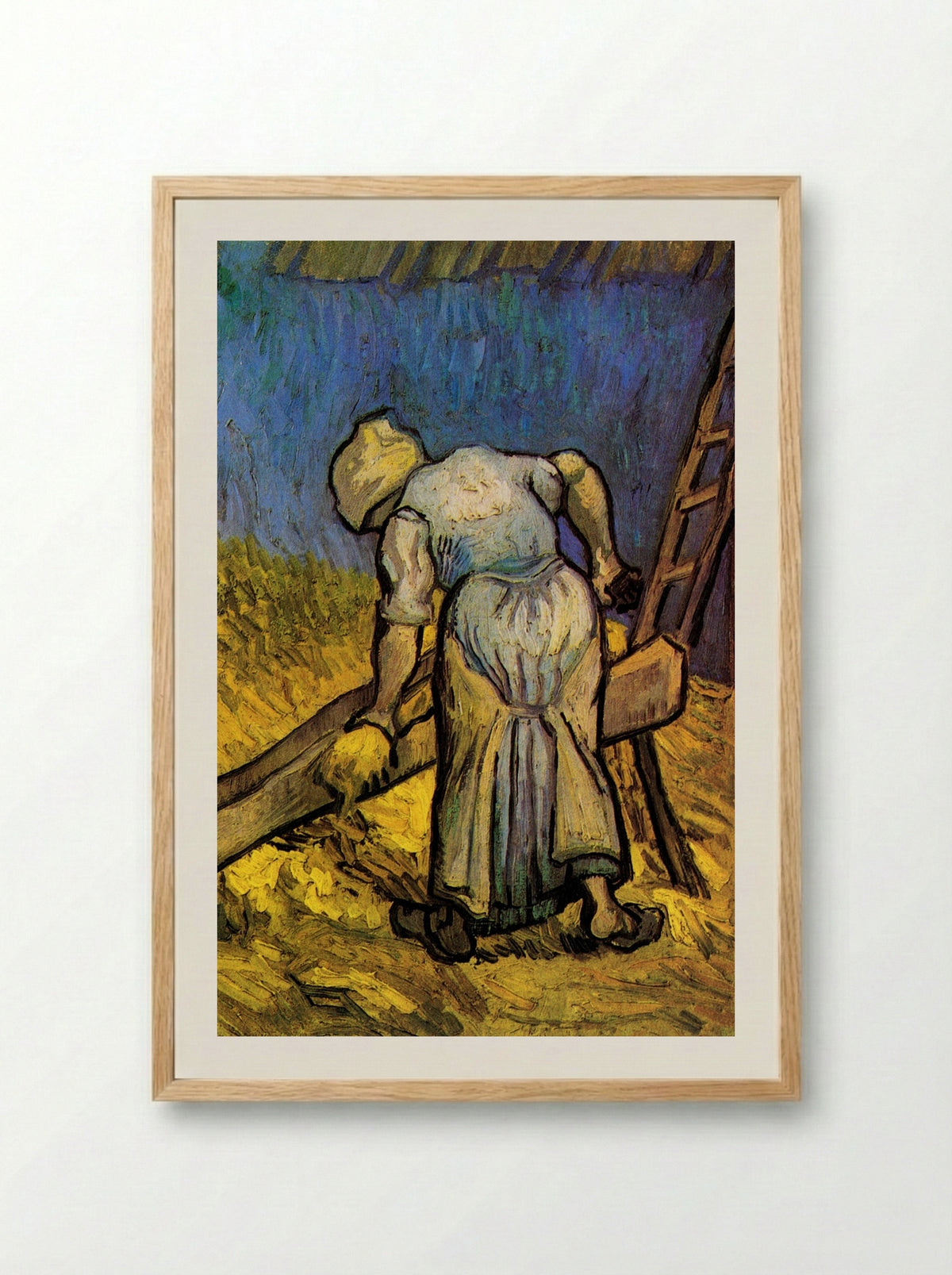 Peasant Woman Cutting Straw (after Millet) - Vincent van Gogh - Framed Print Wood