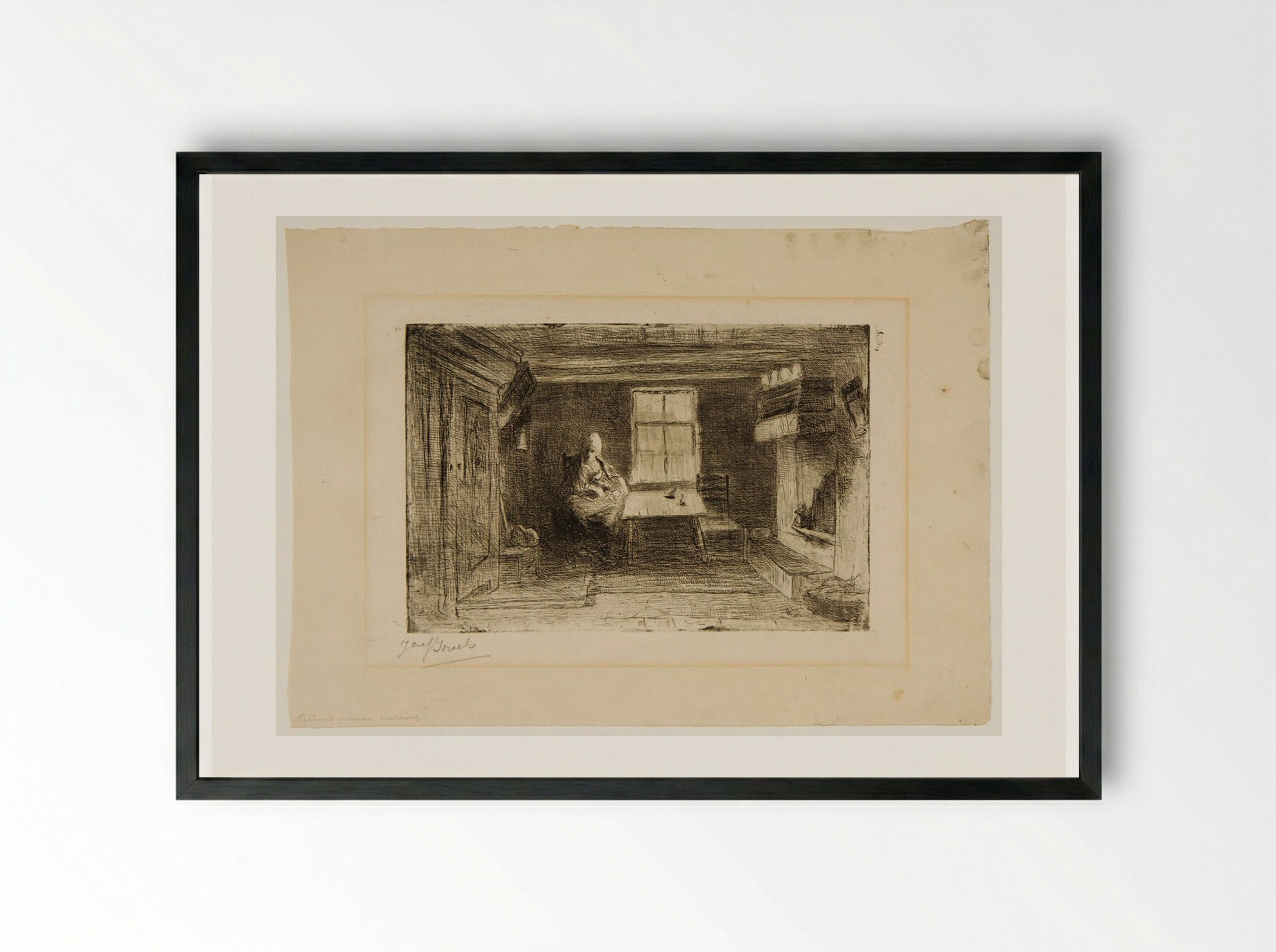 Peasant Woman Nursing - Jozef Israëls - Framed Print Black