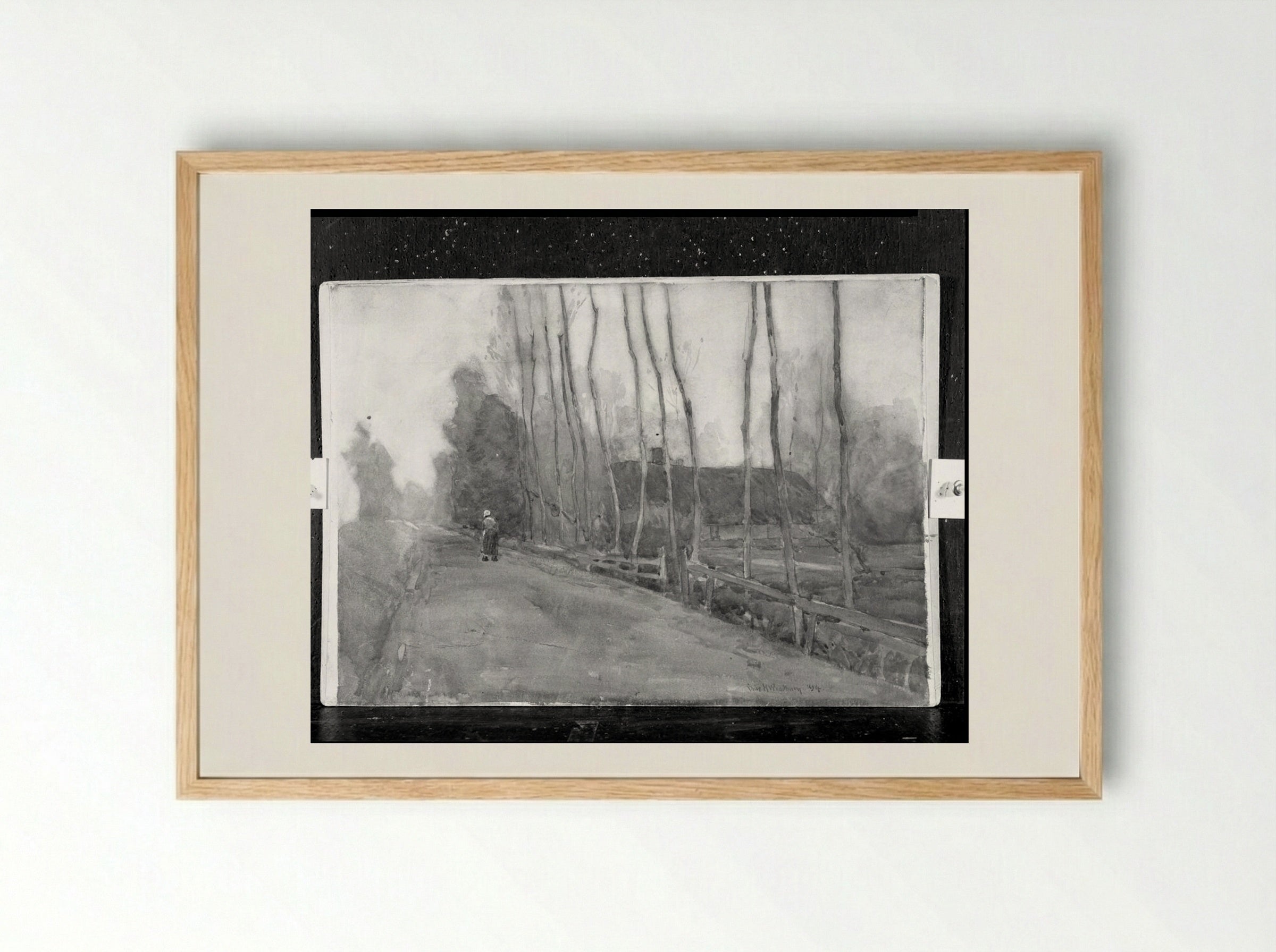 Peasant Woman on a Country Road - Charles Herbert Woodbury - Framed Print Wood