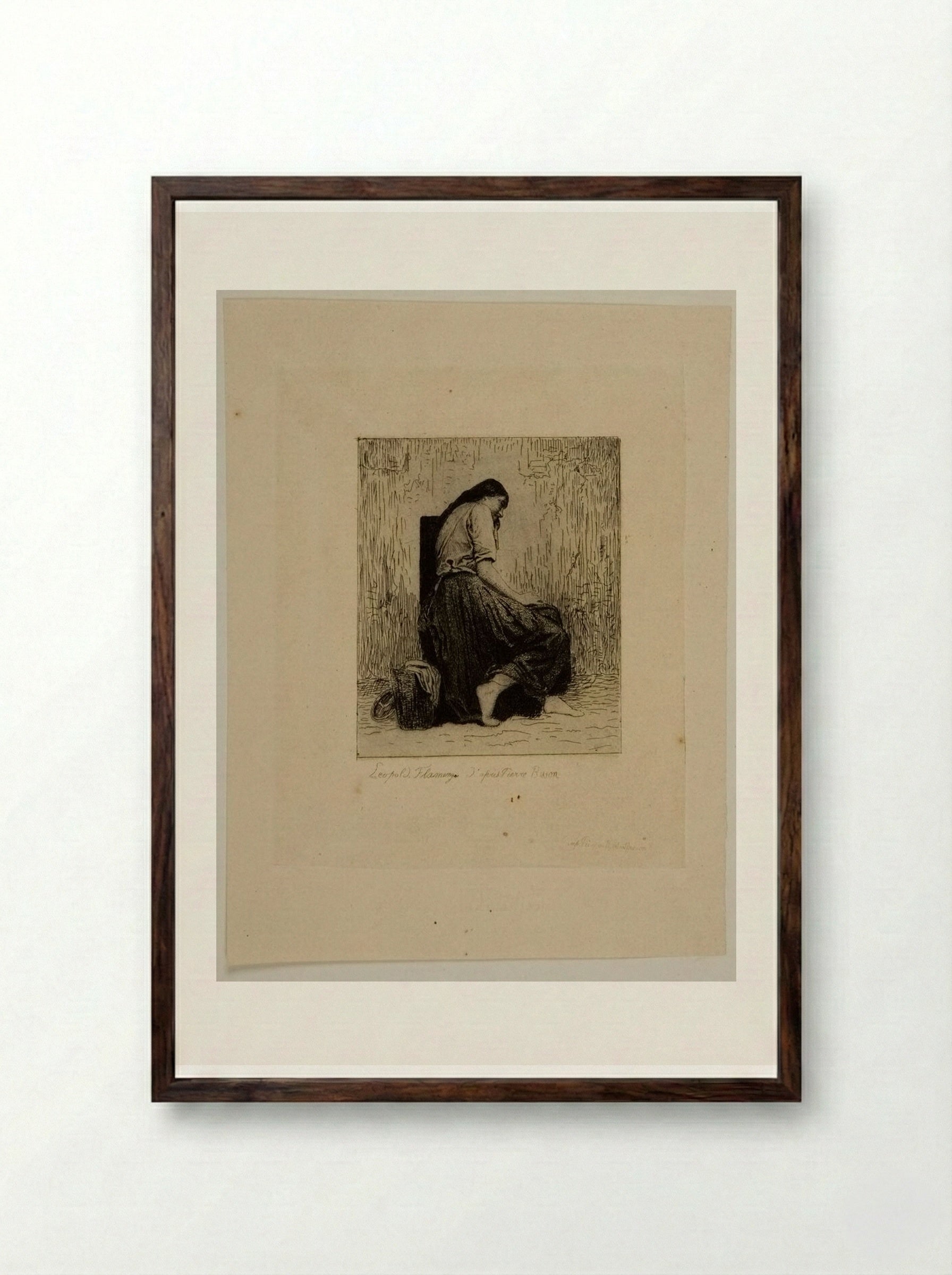 Peasant Woman - Léopold Flameng - Framed Print Dark Wood