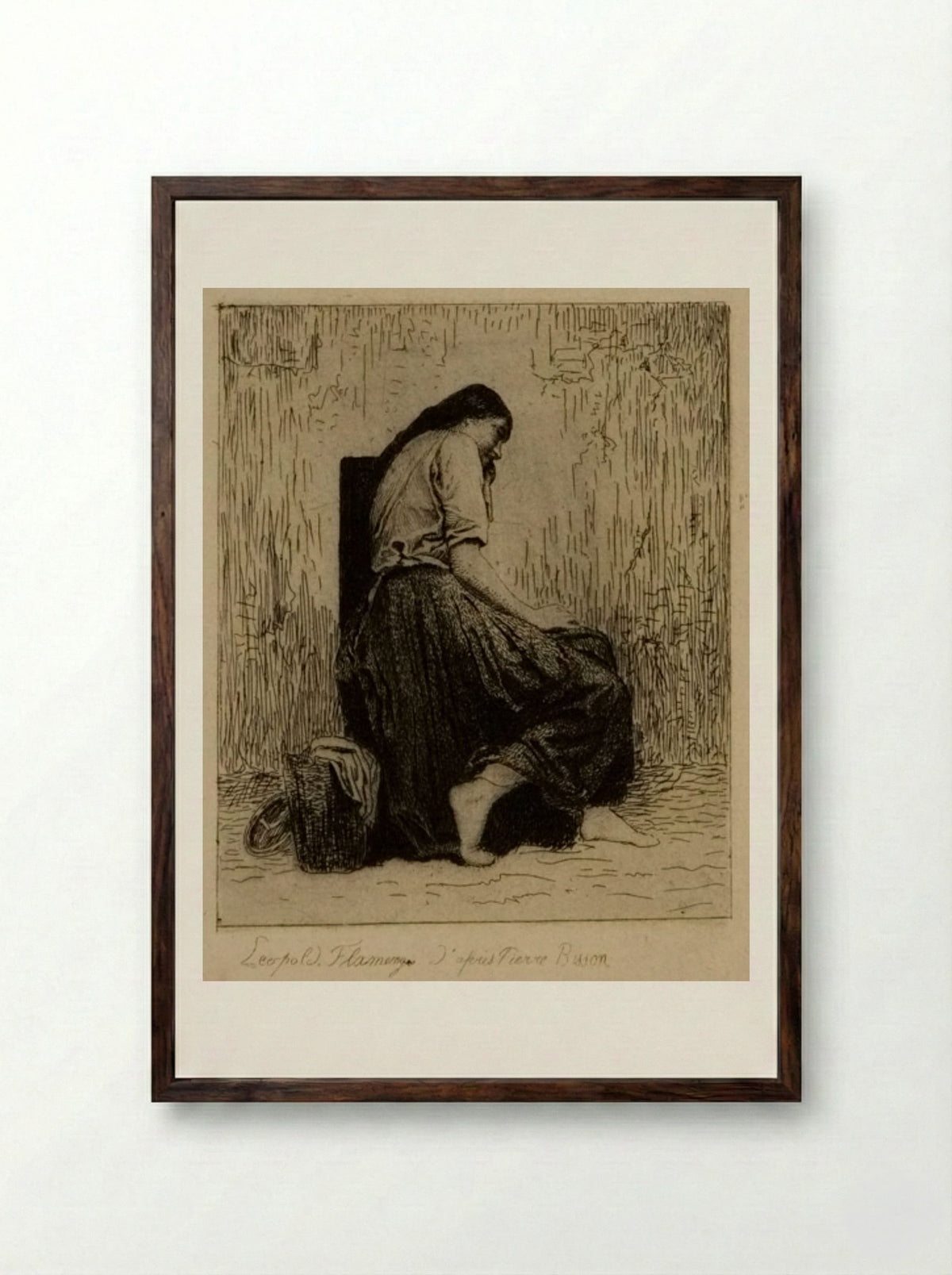 Peasant Woman - Léopold Flameng - Framed Print Dark Wood
