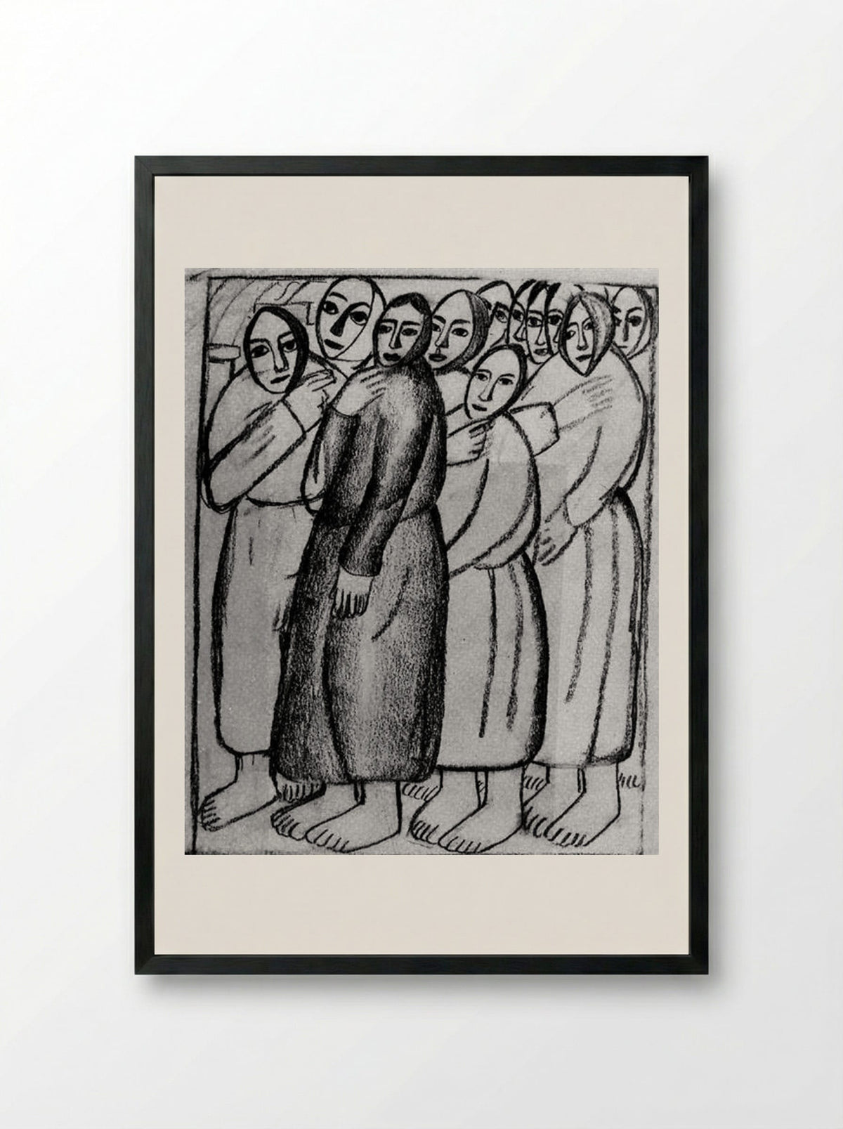 Peasant Women in a Church - Kazimir Malevich - Framed Print Black