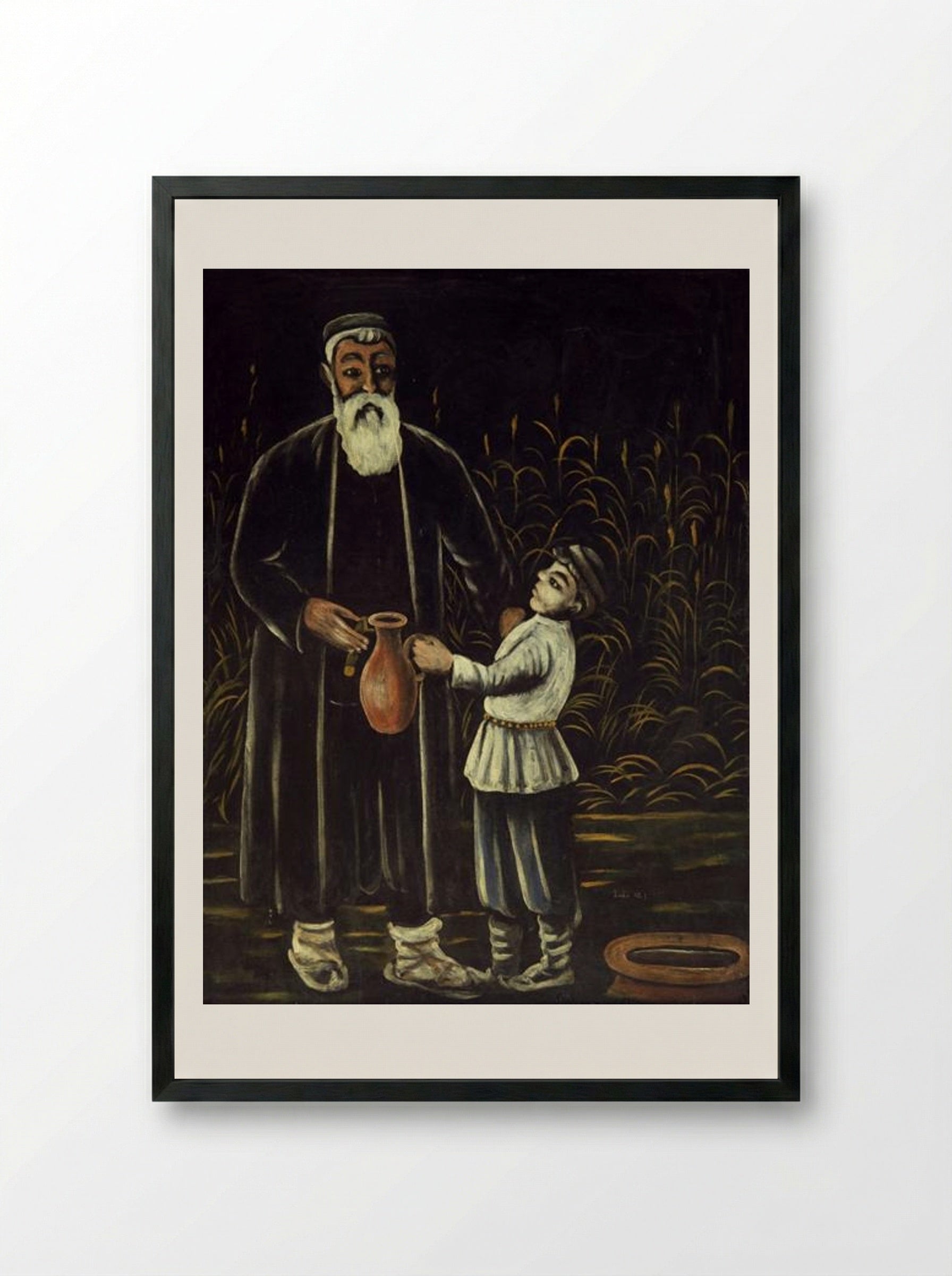 Peasant and his son - Niko Pirosmani - Framed Print Black
