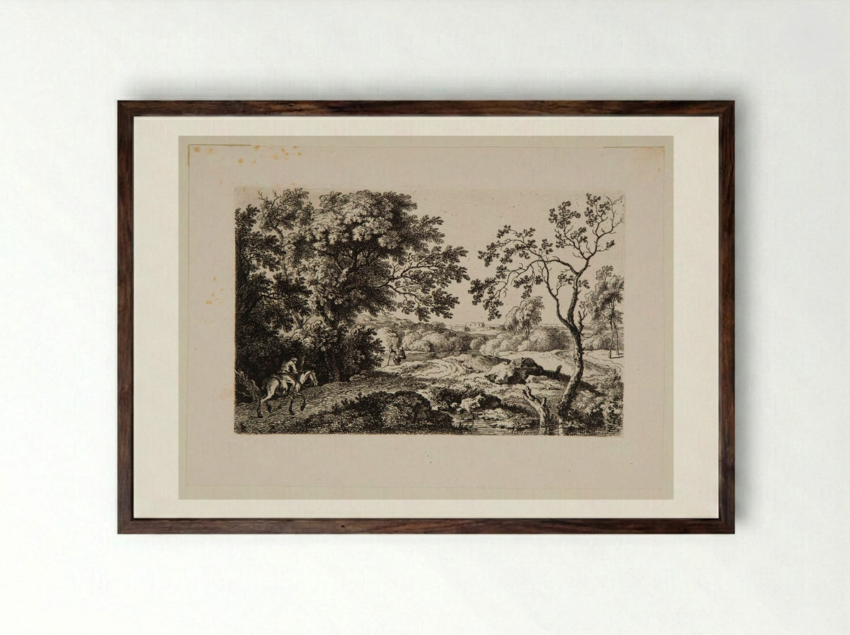 Peasant on Horseback - Ferdinand Kobell - Framed Print Dark Wood
