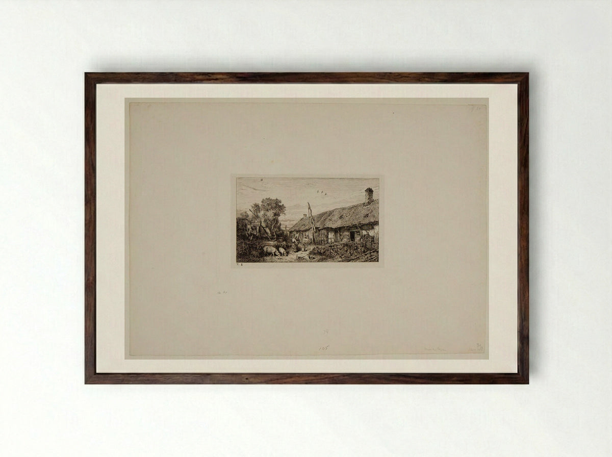 Peasant's Cottage - Charles-Émile Jacque - Framed Print Dark Wood