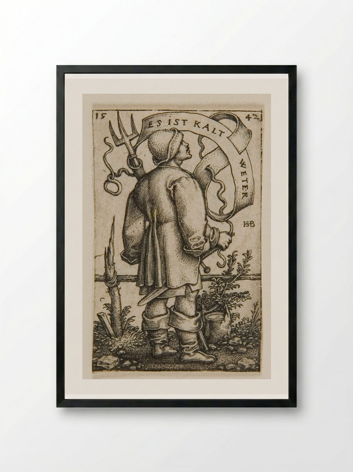 Peasant with a Fork (Cold Weather) - Sebald Beham - Framed Print Black