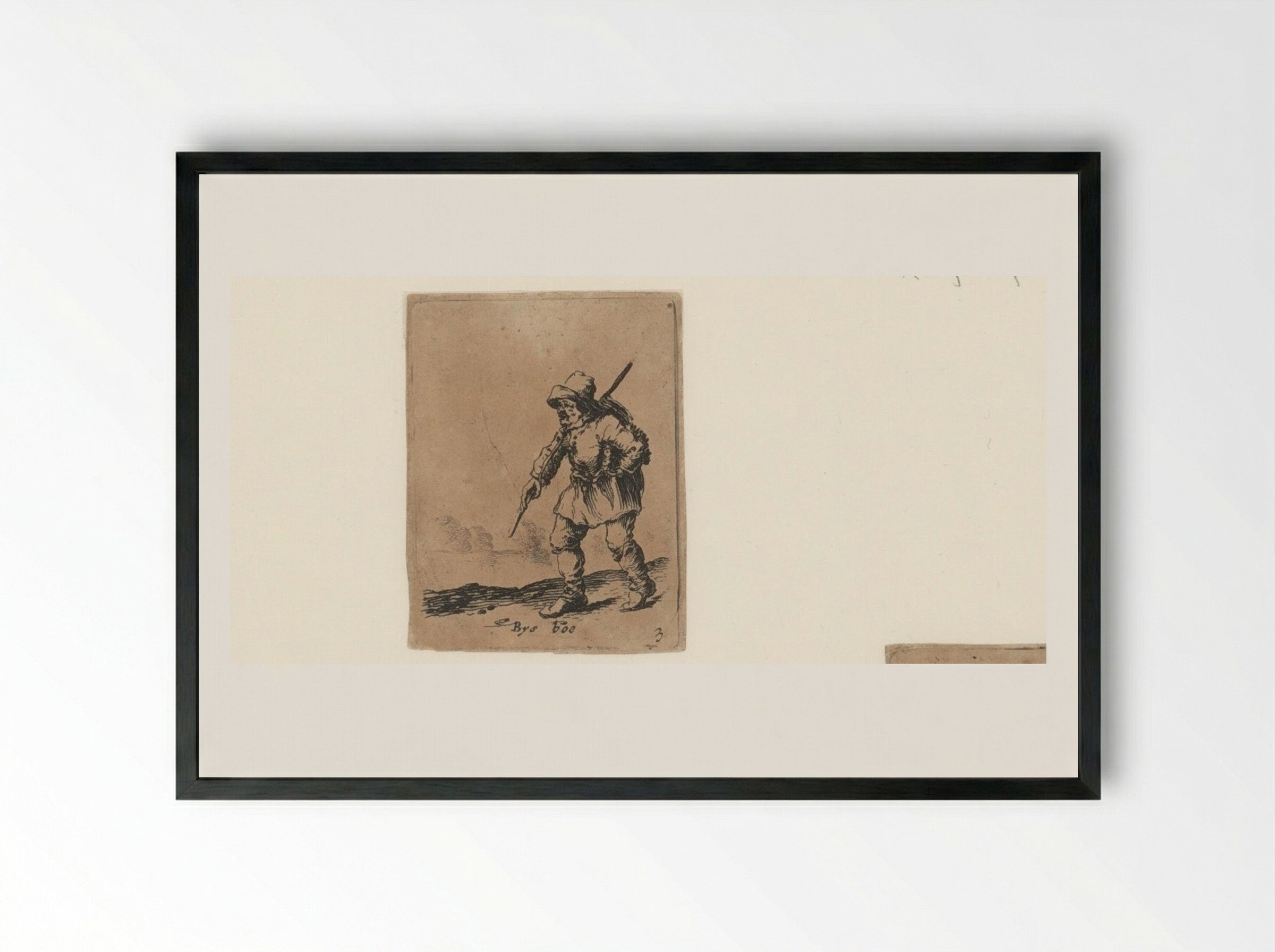 Peasant with a Stick Over His Right Shoulder Walking to the Left - Gillis van Scheyndel (I) - Framed Print Black
