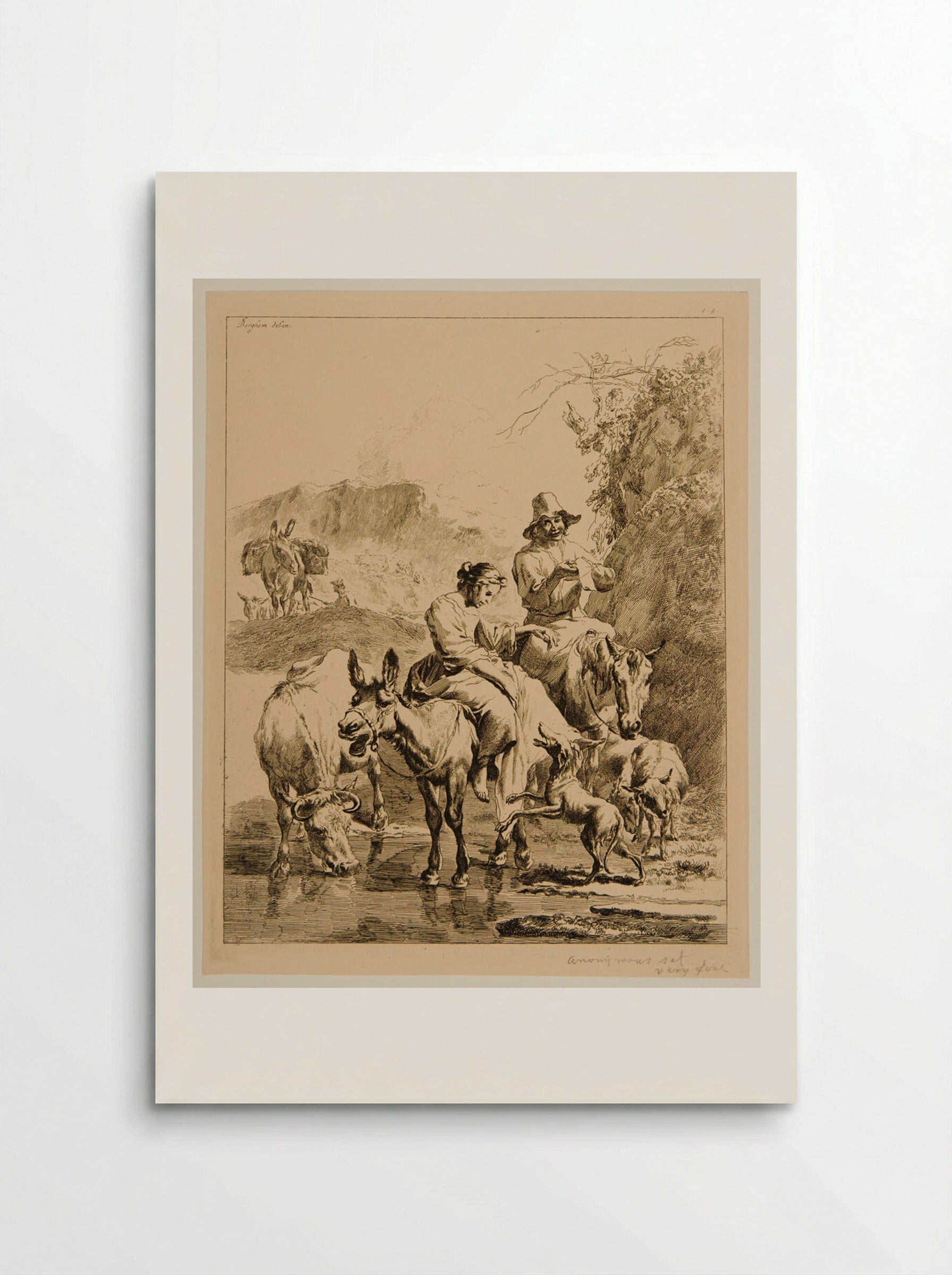 Peasants Crossing a Stream - Nicolaes Berchem - Poster