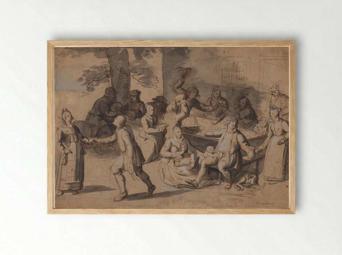 Peasants Feasting at an Outdoor Table - David Vinckboons - Framed Print Wood