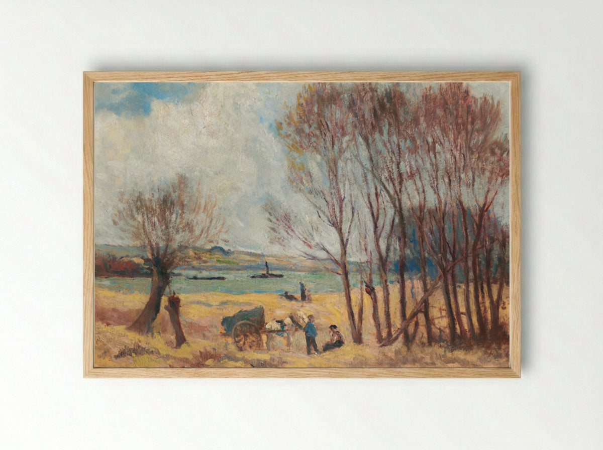 Peasants Near The Seine, Surroundings Of Rolleboise - Maximilien Luce - Framed Print Wood