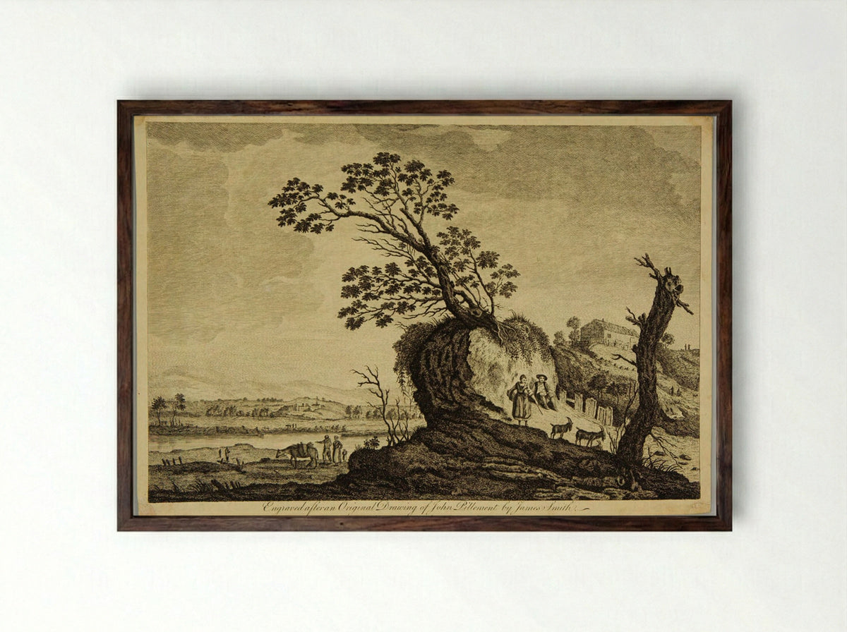 Peasants Tending Goats - James Smith - Framed Print Dark Wood