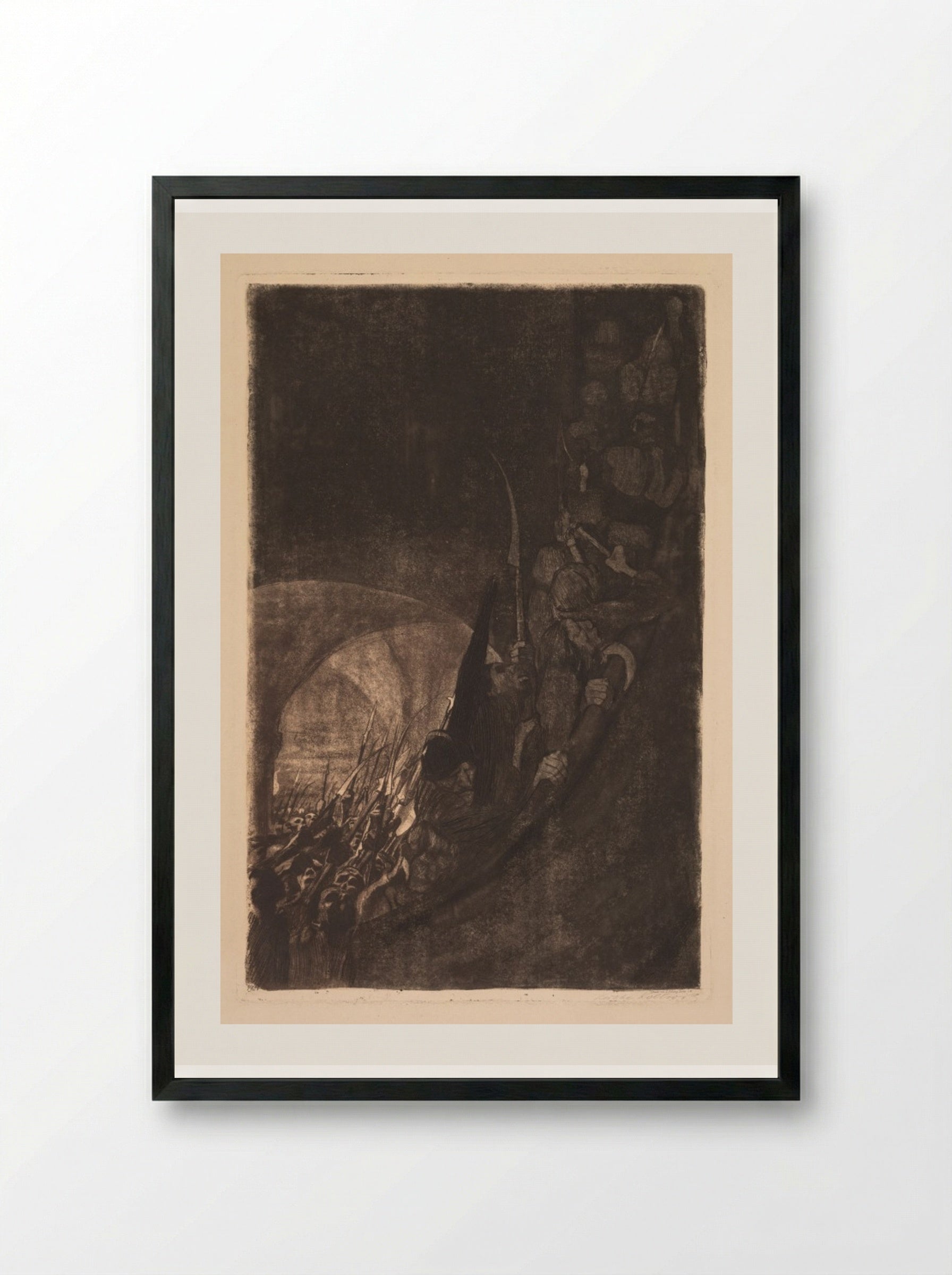 Peasants' War: Arming in a Vault - Käthe Kollwitz - Framed Print Black