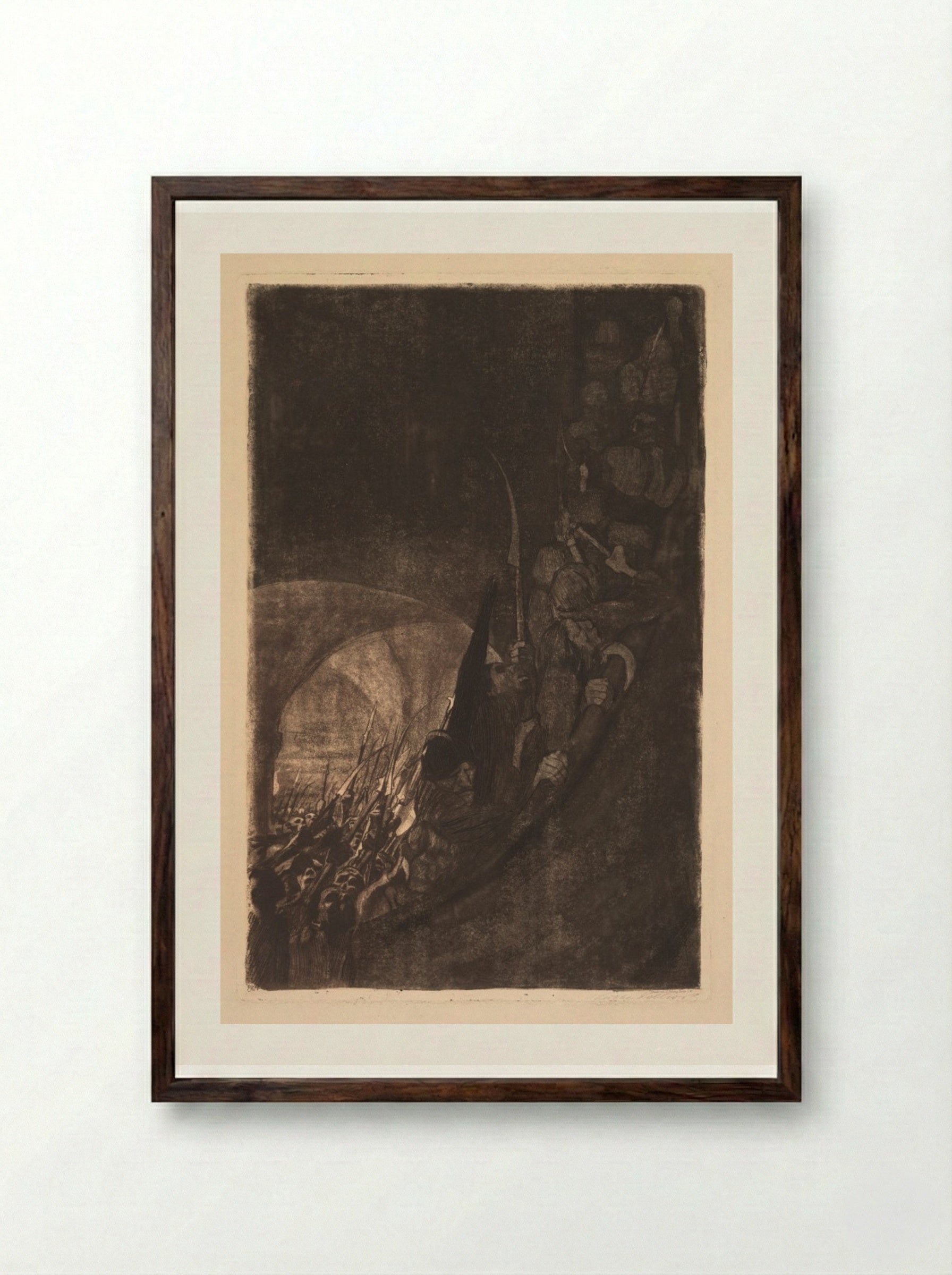 Peasants' War: Arming in a Vault - Käthe Kollwitz - Framed Print Dark Wood
