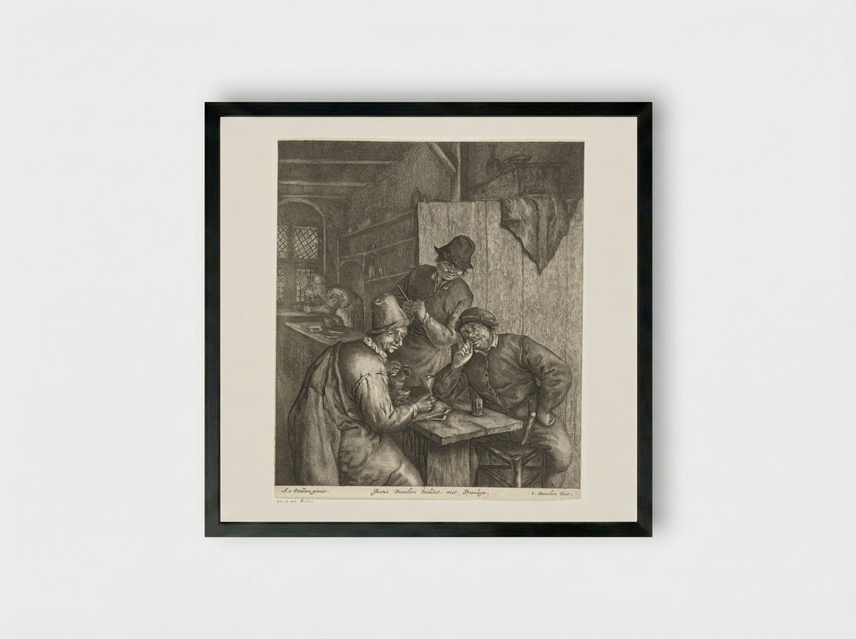 Peasants in an Interior - Cornelis Danckerts - Framed Print Black