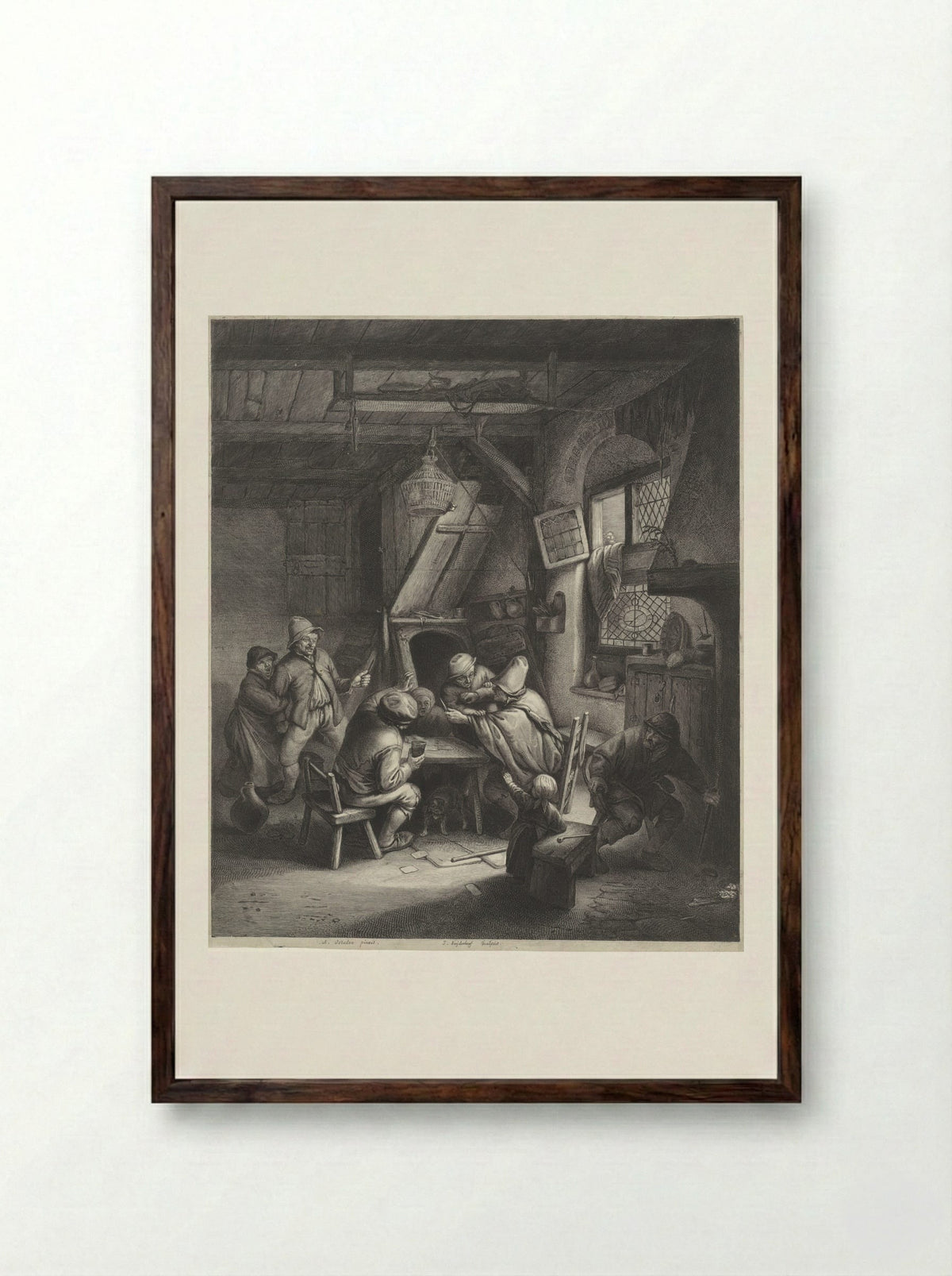 Peasants in an Interior - Jonas Suyderhoef - Framed Print Dark Wood