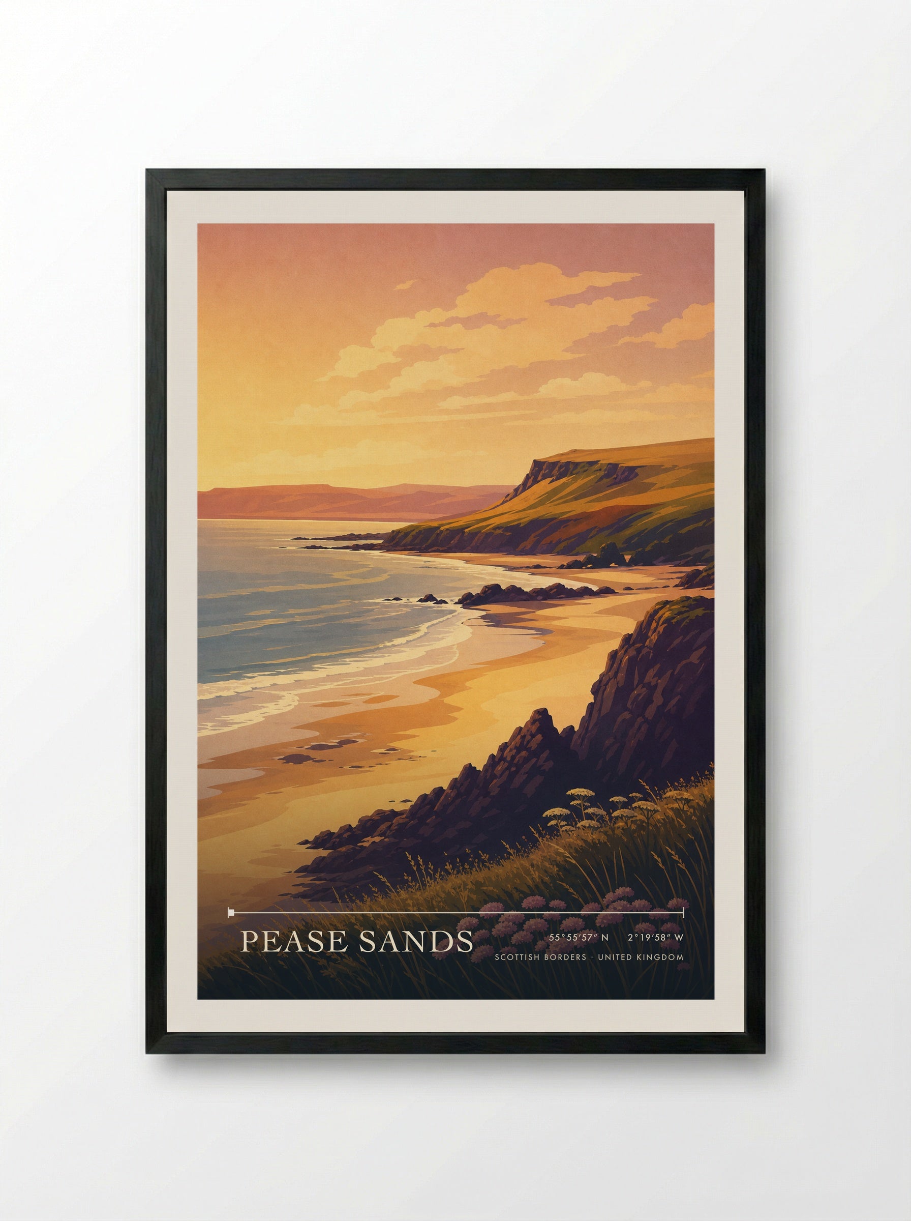 Pease Sands Scottish Borders United Kingdom Travel Poster - Framed Print Black