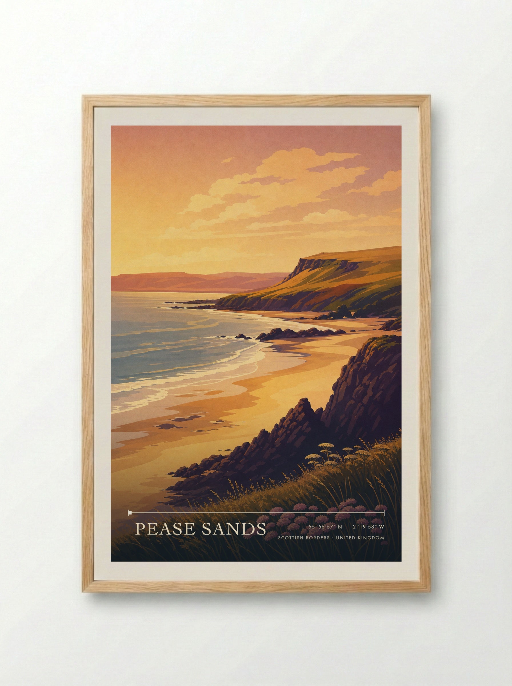 Pease Sands Scottish Borders United Kingdom Travel Poster - Framed Print Wood