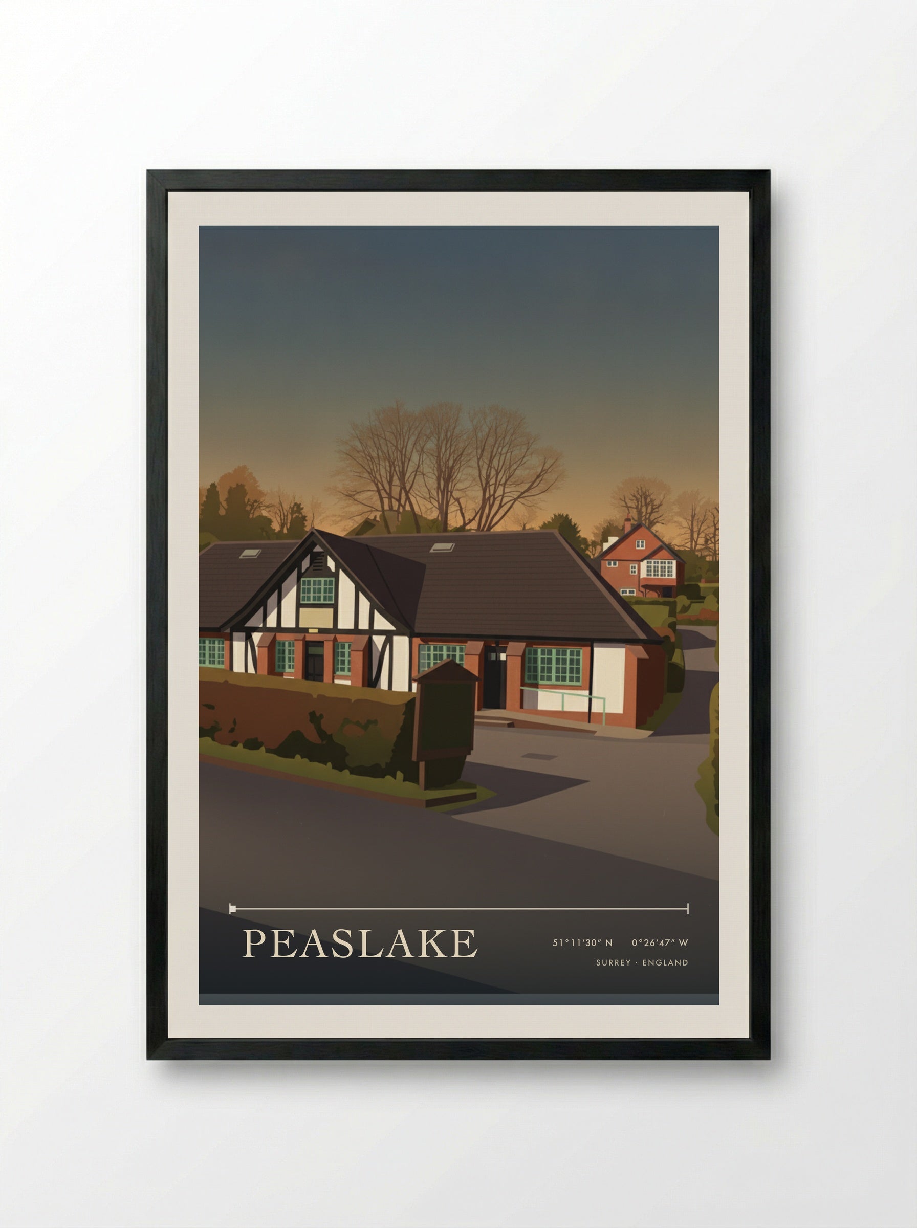 Peaslake Surrey England Travel Poster - Framed Print Black