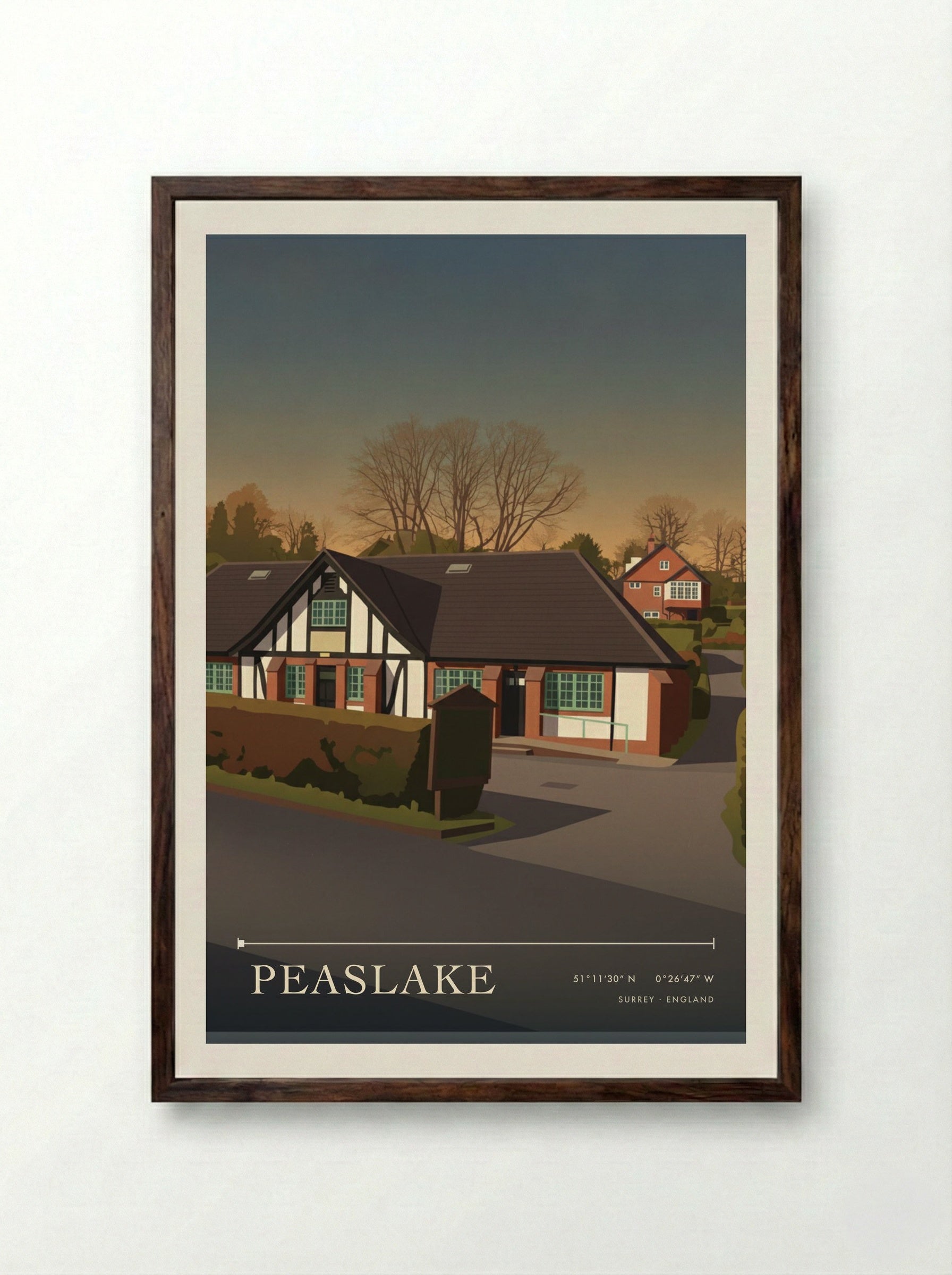 Peaslake Surrey England Travel Poster - Framed Print Dark Wood