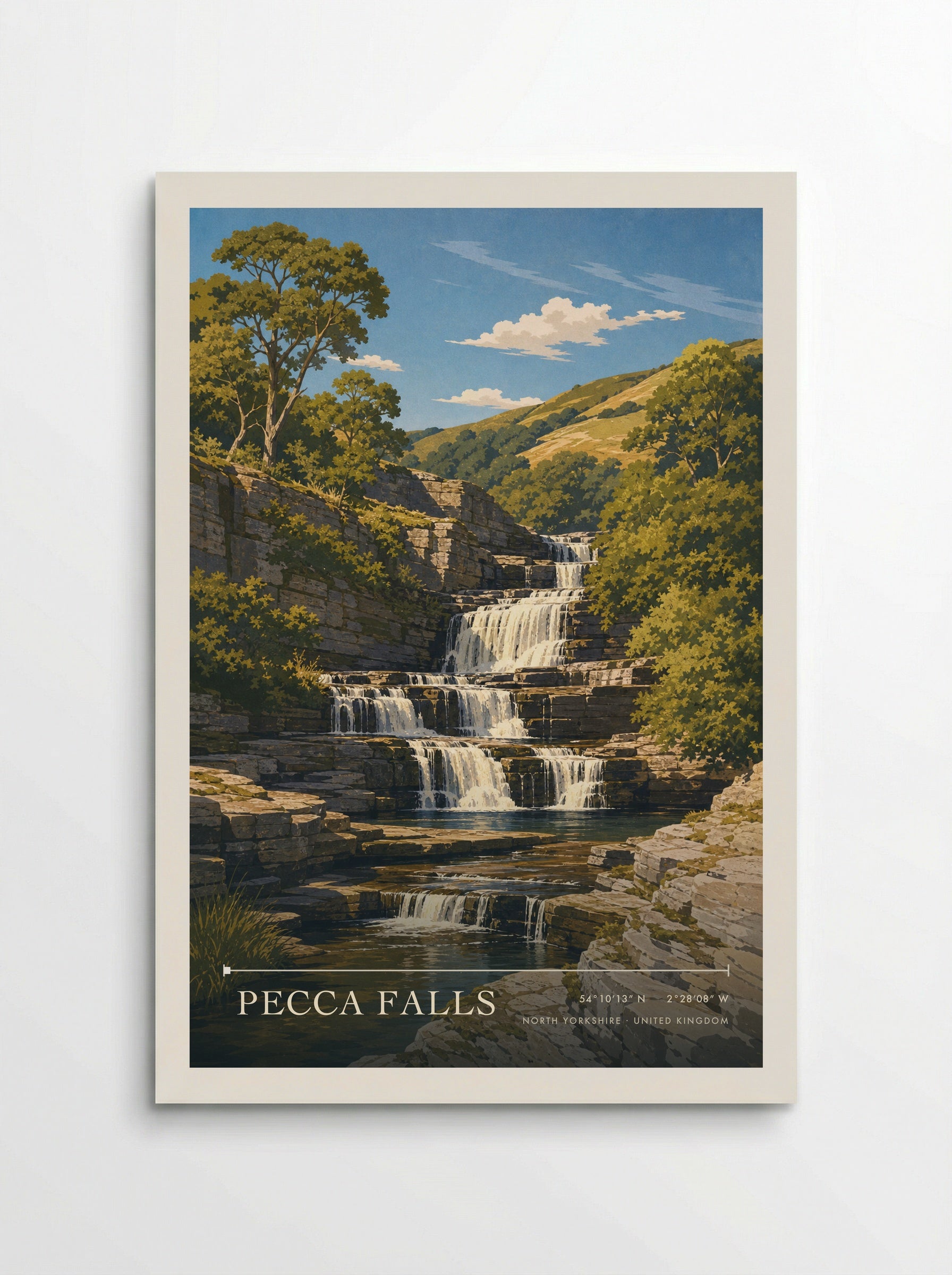 Pecca Falls North Yorkshire United Kingdom Travel Poster - Poster