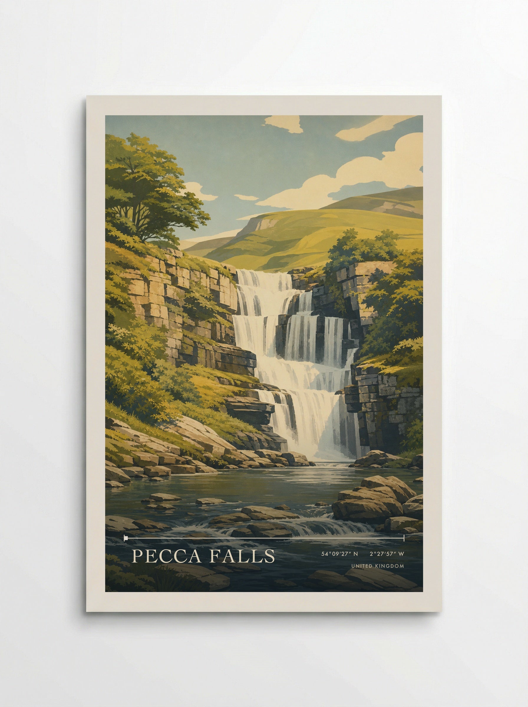 Pecca Falls United Kingdom Travel Poster - Poster