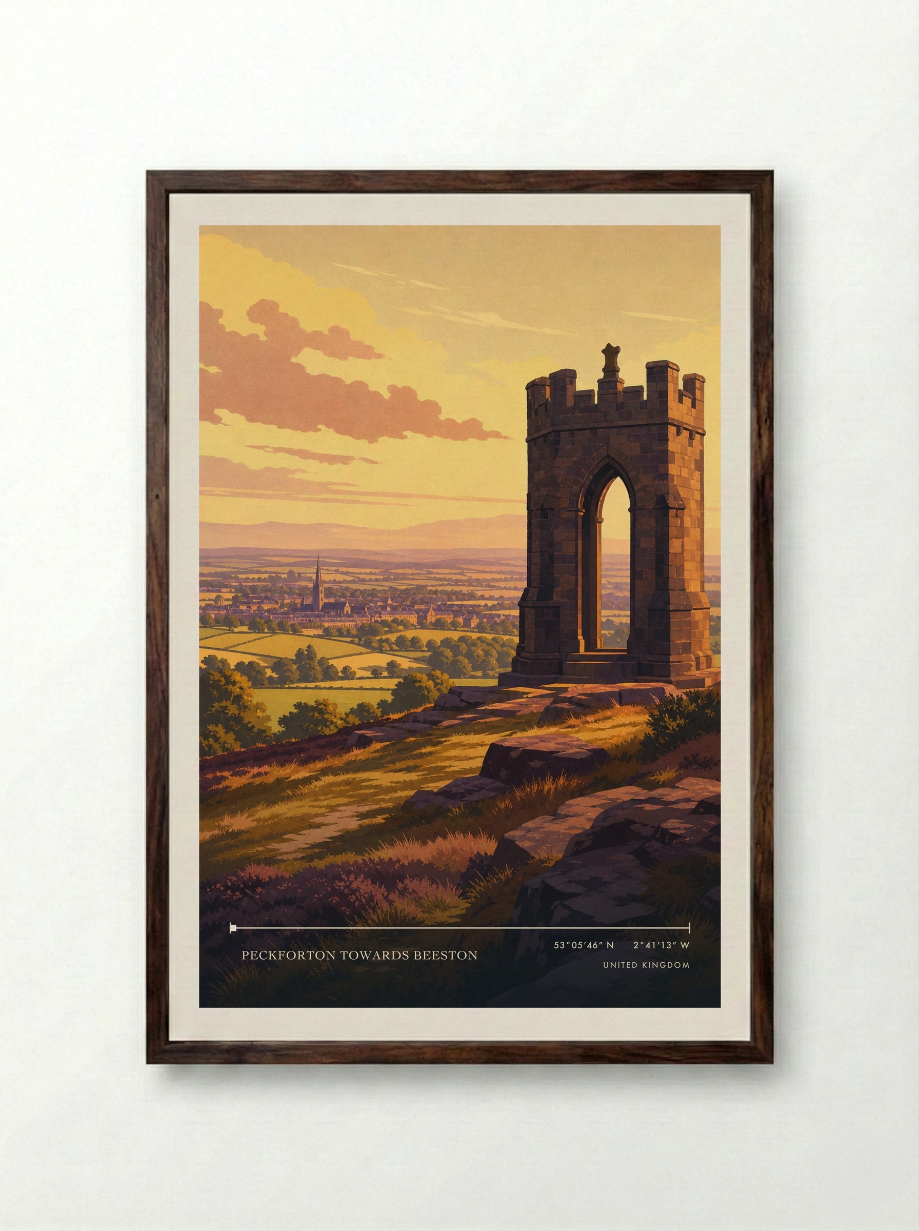 Peckforton towards Beeston United Kingdom Travel Poster - Framed Print Dark Wood