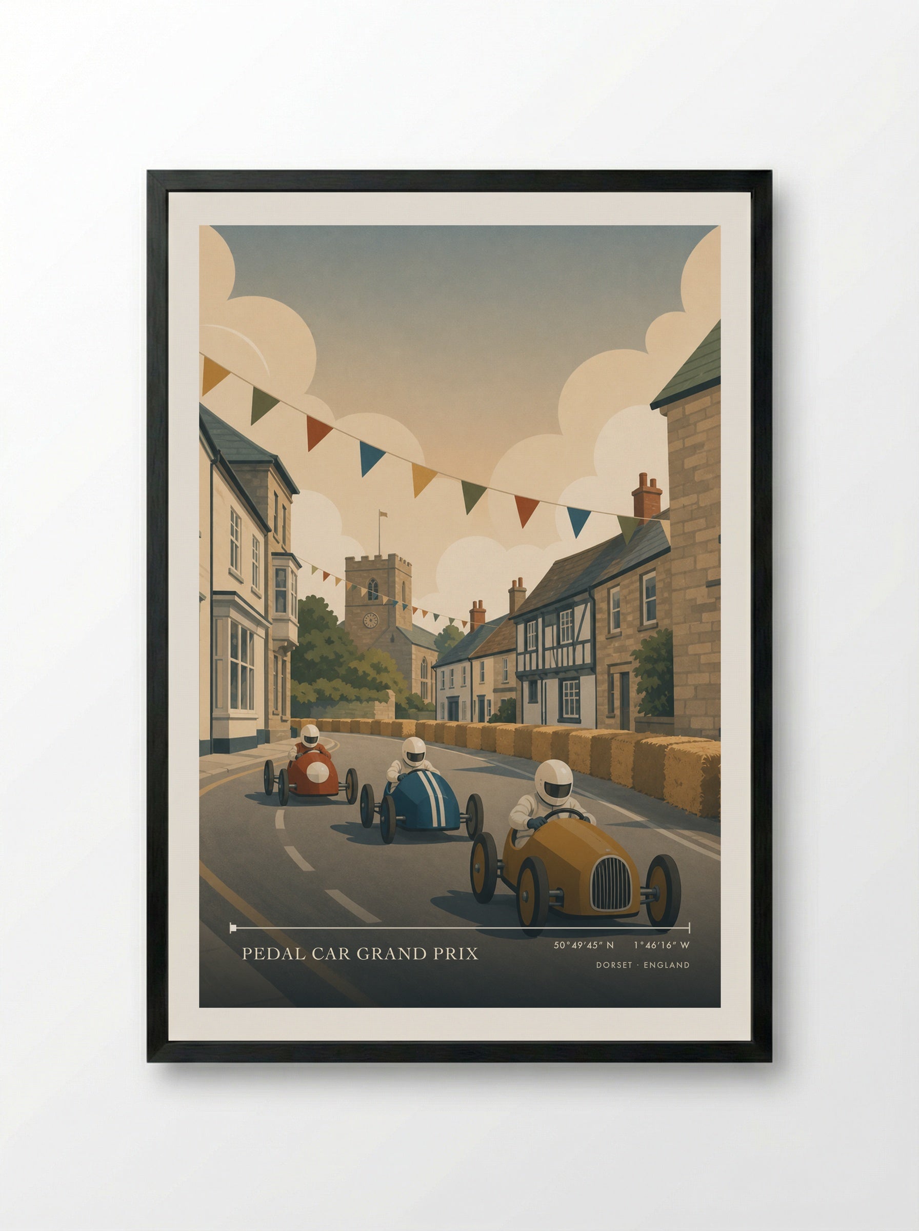 Pedal Car Grand Prix Dorset England Travel Poster - Framed Print Black